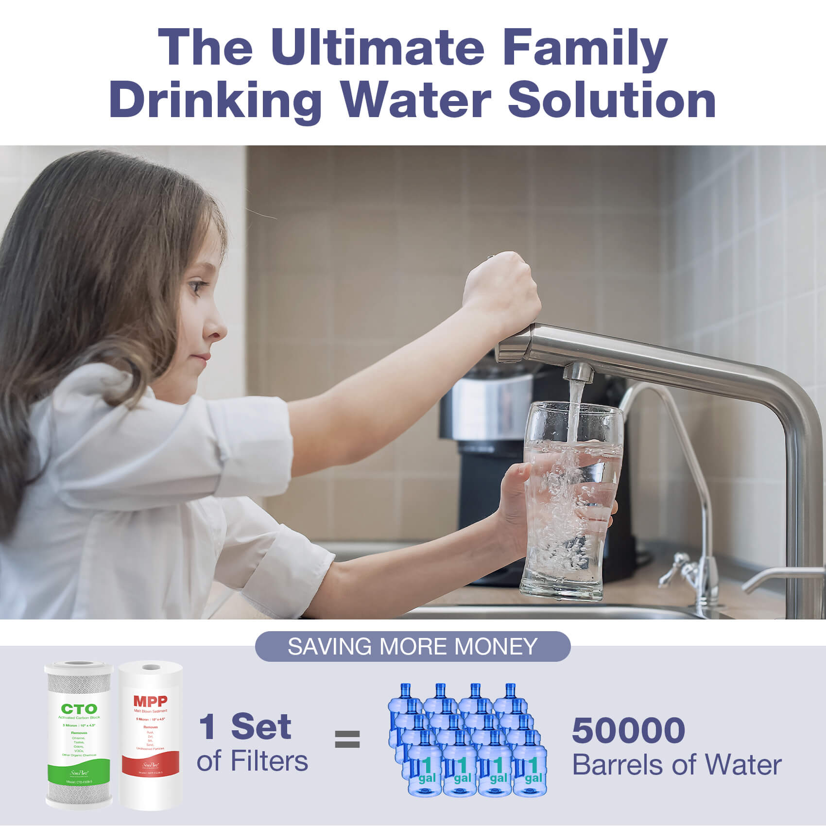 SimPure DB10C-2 5 Micron 2-Stage Whole House Water Filtration System with 4.5 x 10 inch Sediment and Carbon Block Filters for City/ Well Water