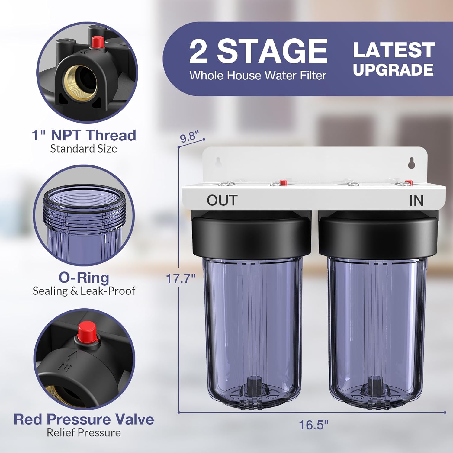 SimPure DB10C-2 5 Micron 2-Stage Whole House Water Filtration System with 4.5 x 10 inch Sediment and Carbon Block Filters