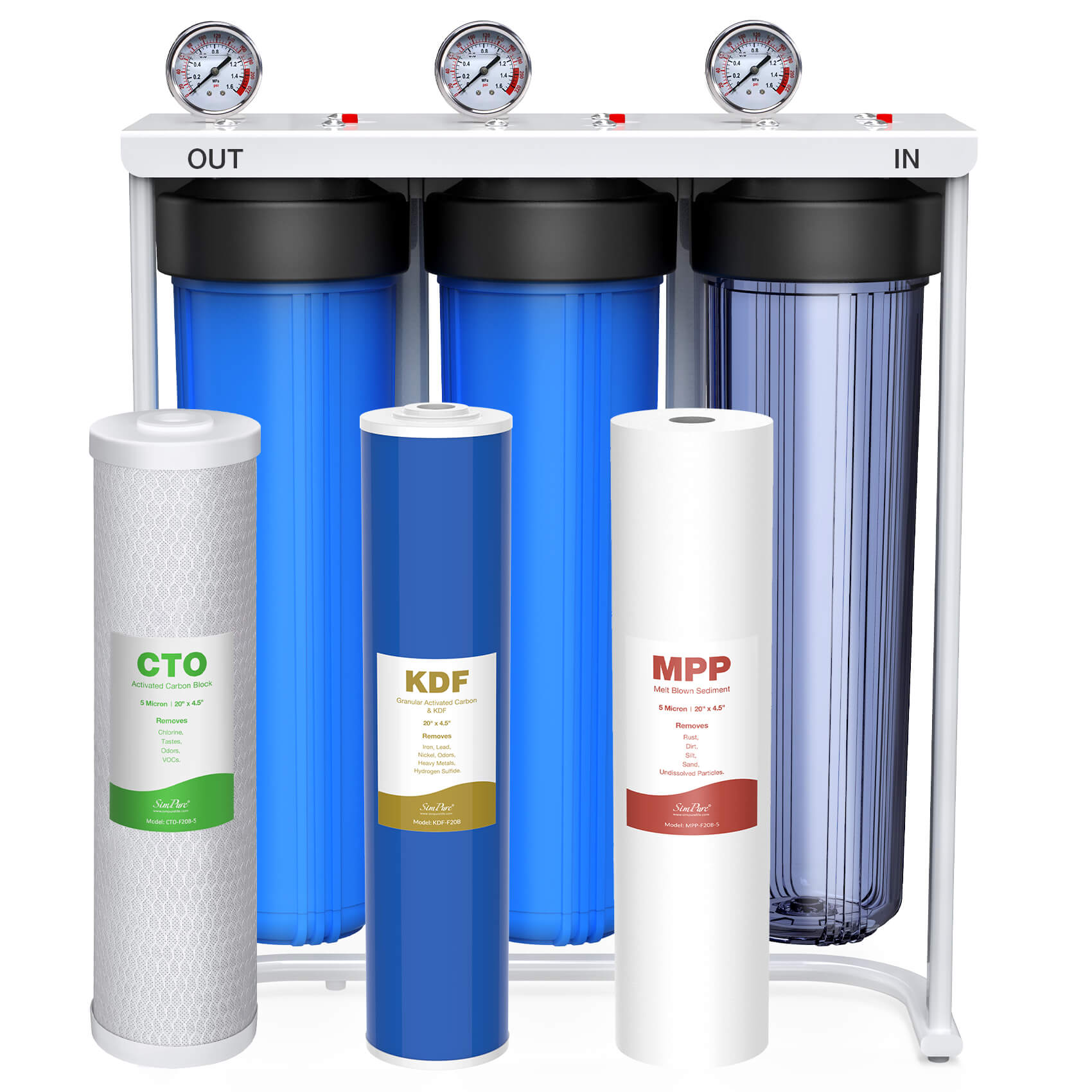 SimPure DB-20P 3 Stage Upgrated KDF Whole House Water Filter