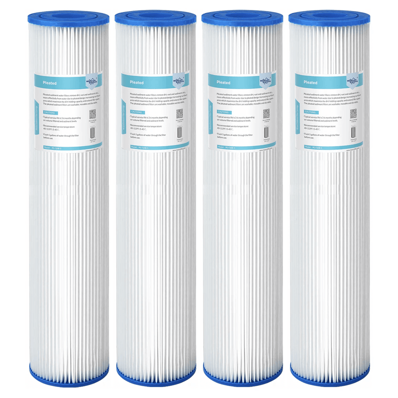 Membrane Solutions 20" x 4.5" Washable Pleated Sediment Water Filter for Whole House Heavy Duty Sediment Replacement Cartridge