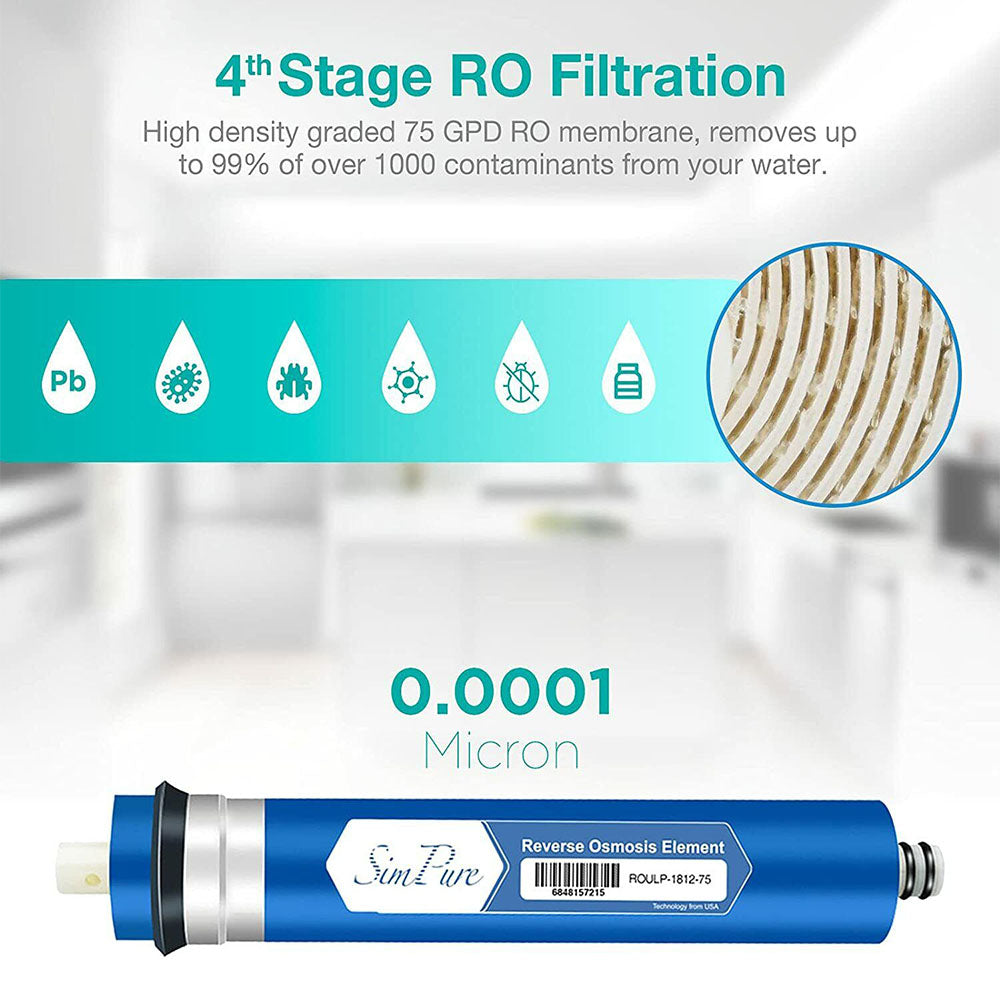 SimPure T1 5-Stage Reverse Osmosis Filter Replacement Set With Quick Connect- Universal Standard Size 10 x 2.5 Inch