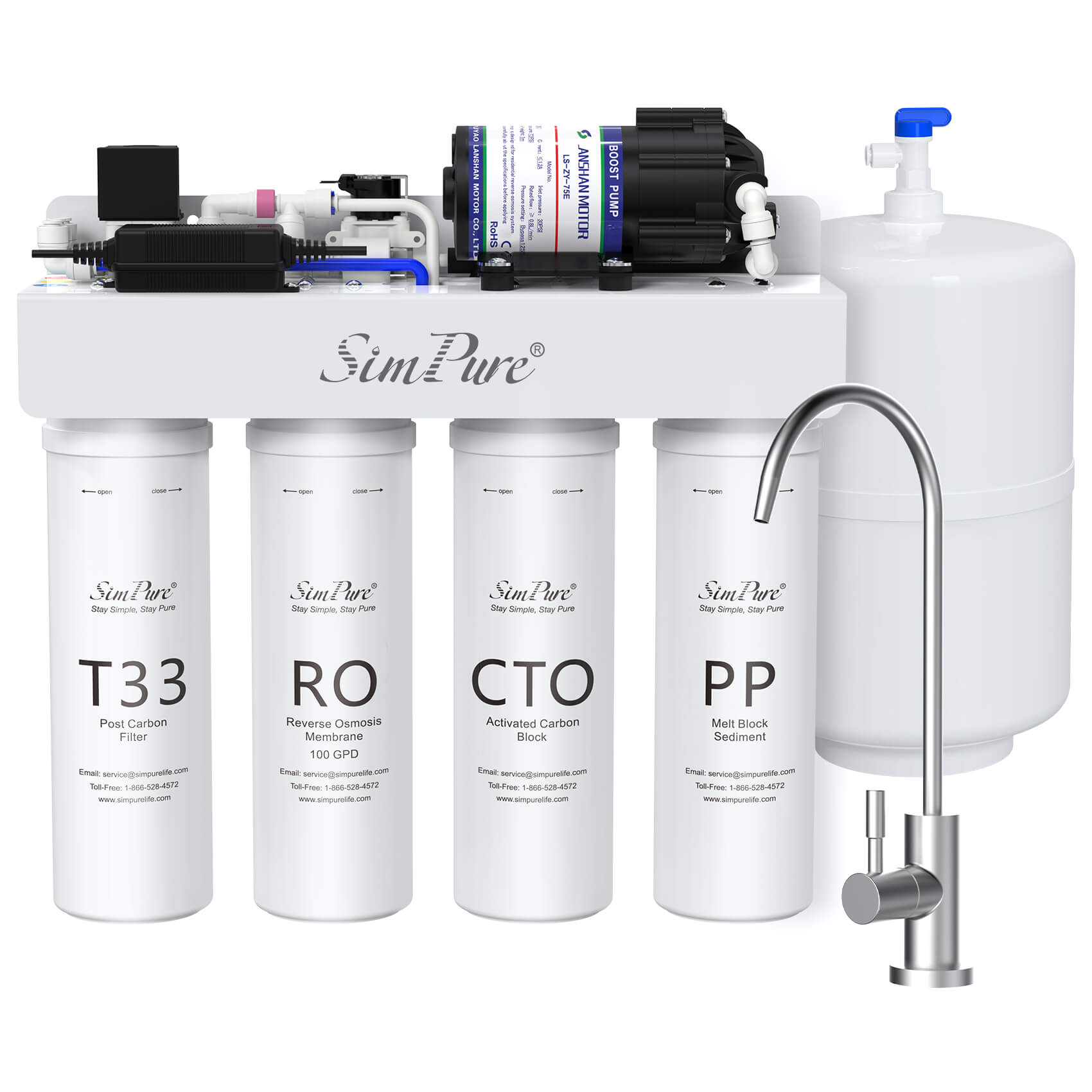 SimPure T1-100 7-Stage Under Sink RO System with Booster Pump & Pressure Tank