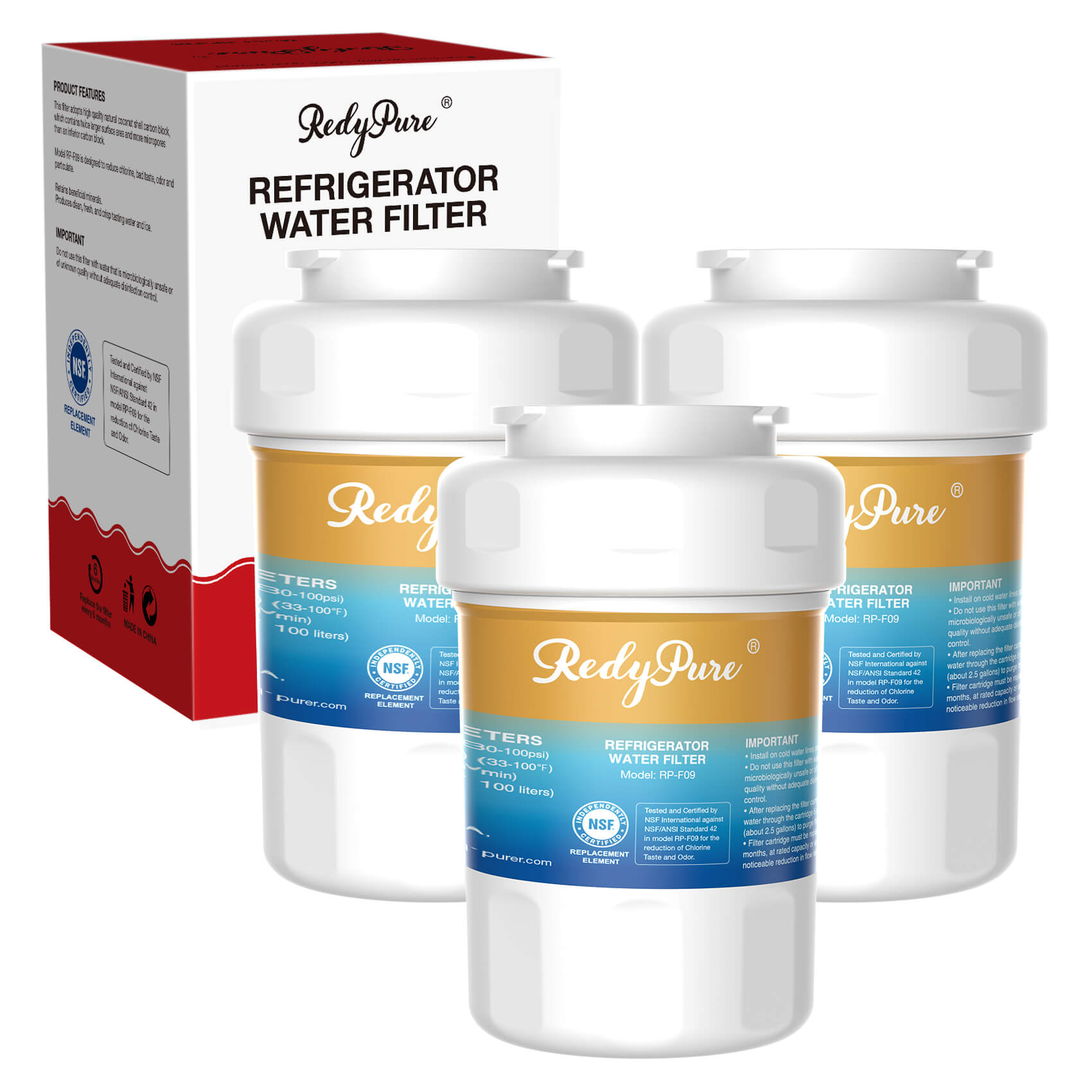 RedyPure RP-F09 Replacement for GE MWF GWF06 FMG1 WF287 EFF-6013A PL-100 Refrigerator Water Filter
