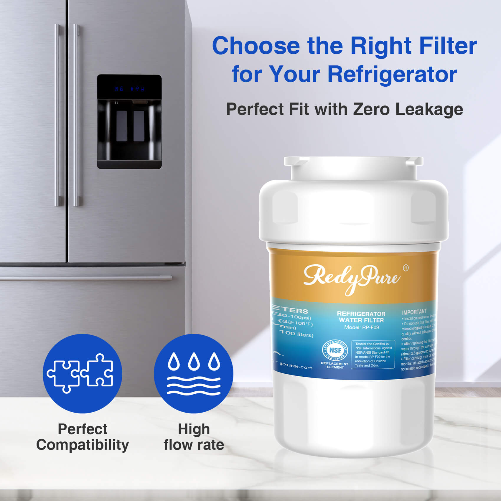 RedyPure RP-F09 Replacement for GE MWF GWF06 FMG1 WF287 EFF-6013A PL-100 Refrigerator Water Filter