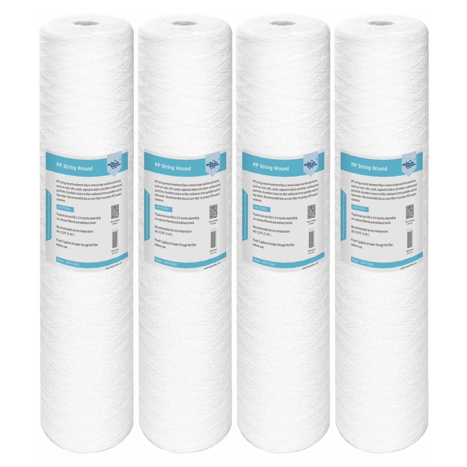 Membrane Solutions 20" x 4.5" Big Blue Whole House System String Wound Sediment Water Filter 5/20 Micron