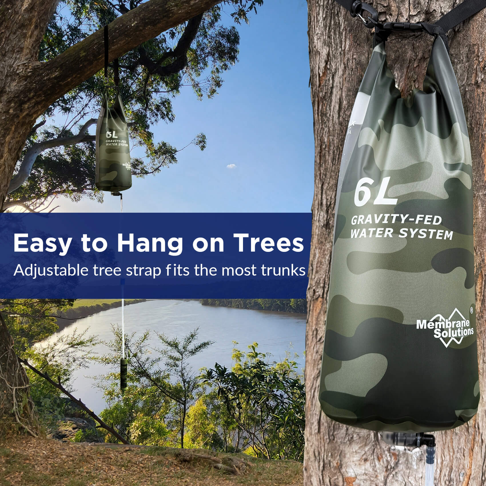 Membrane Solutions 6L Gravity Straw Water Filter Purification Systems for Camping, Hiking and Emergency