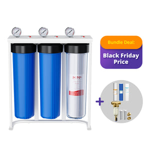 SimPure DB20P-3KDF 3-Stage Whole House Heavy Metal Water Filtration System with 5 Micron 20” x 4.5” Sediment PP, KDF & Carbon Water Filter