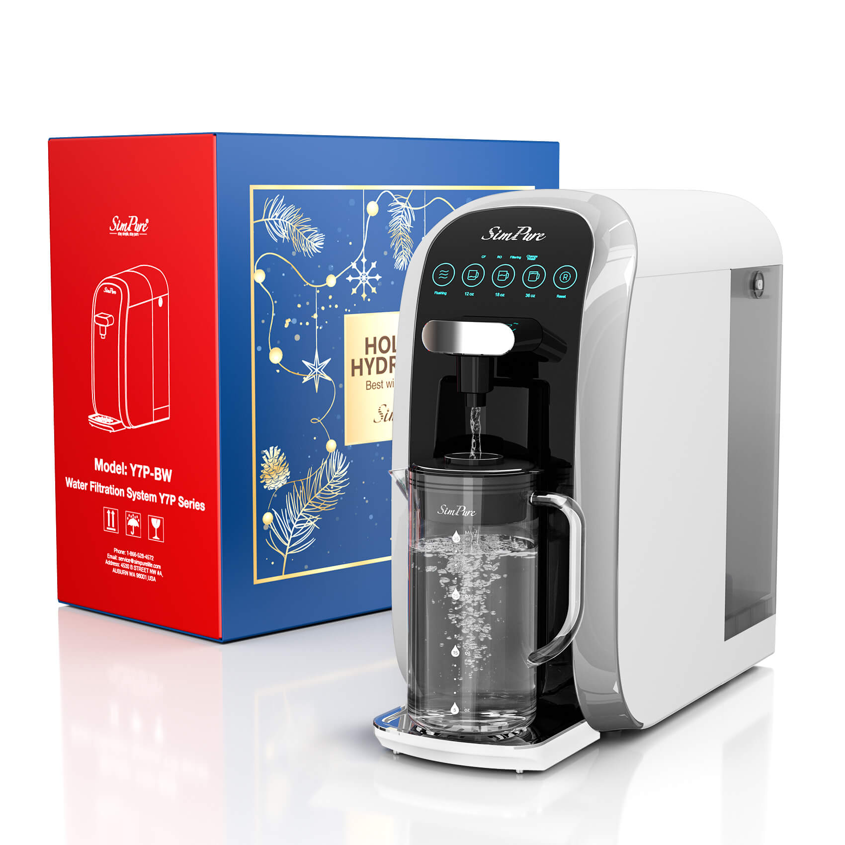 SimPure Y7T-A 5-Stage Countertop RO System with Portable Glass Water Pitcher & Extra Alkaline Remineralization