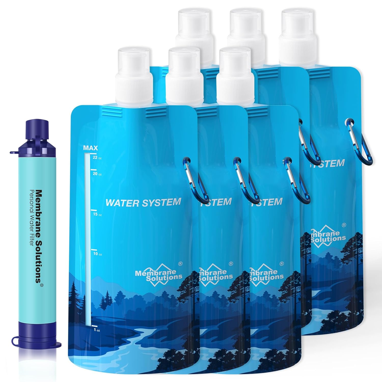 Membrane Solutions Squeezable Water Filtration System | Water Purification Kit Survival for Hiking Camping Travel