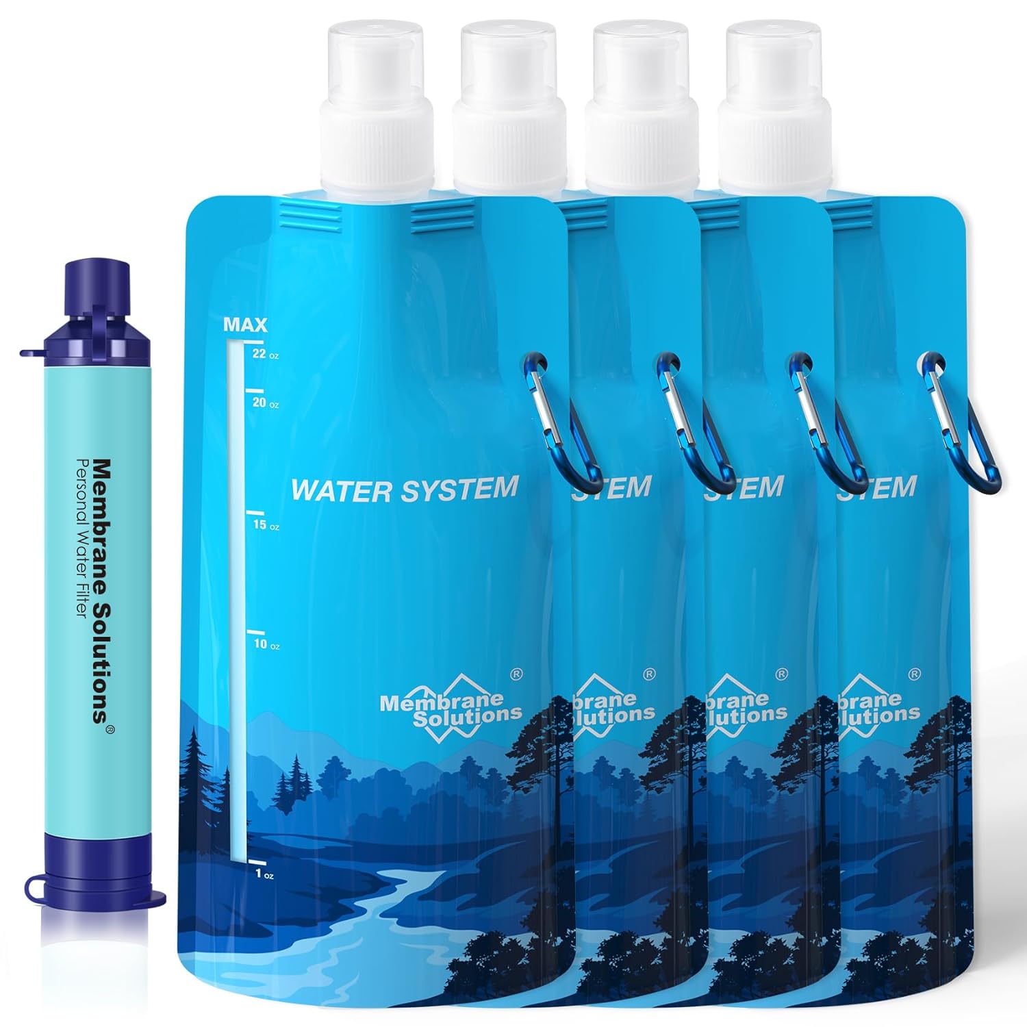 Membrane Solutions Squeezable Water Filtration System | Water Purification Kit Survival for Hiking Camping Travel