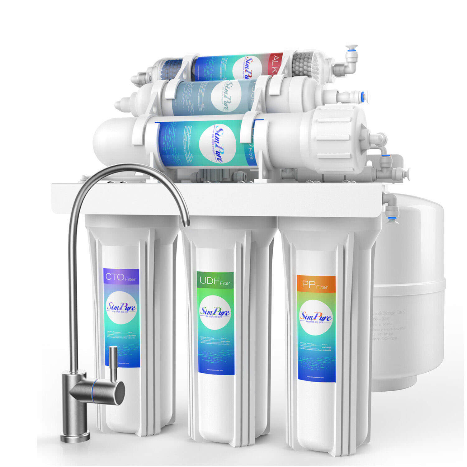 SimPure T1 6-Stage Reverse Osmosis Alkaline Water Filtration System with Remineralization | Under Sink 75 GPD 100 GPD