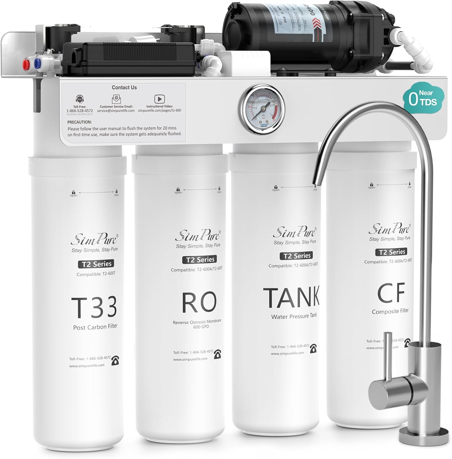 SimPure T2-600T 600GPD Tankless Under Sink RO System | 0 TDS & Direct-to-Fridge