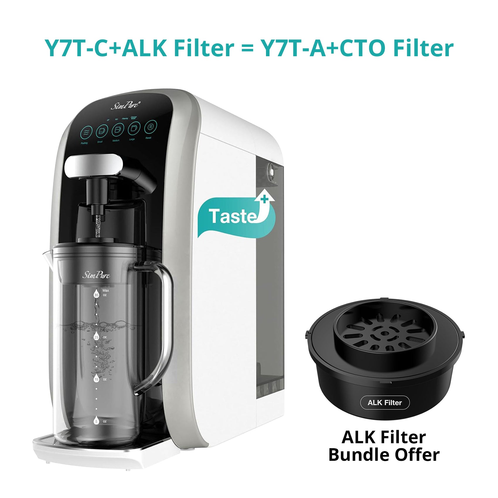 SimPure Y7T-C 5-Stage Countertop RO System with Portable Glass Water Pitcher & Extra Carbon Filtration
