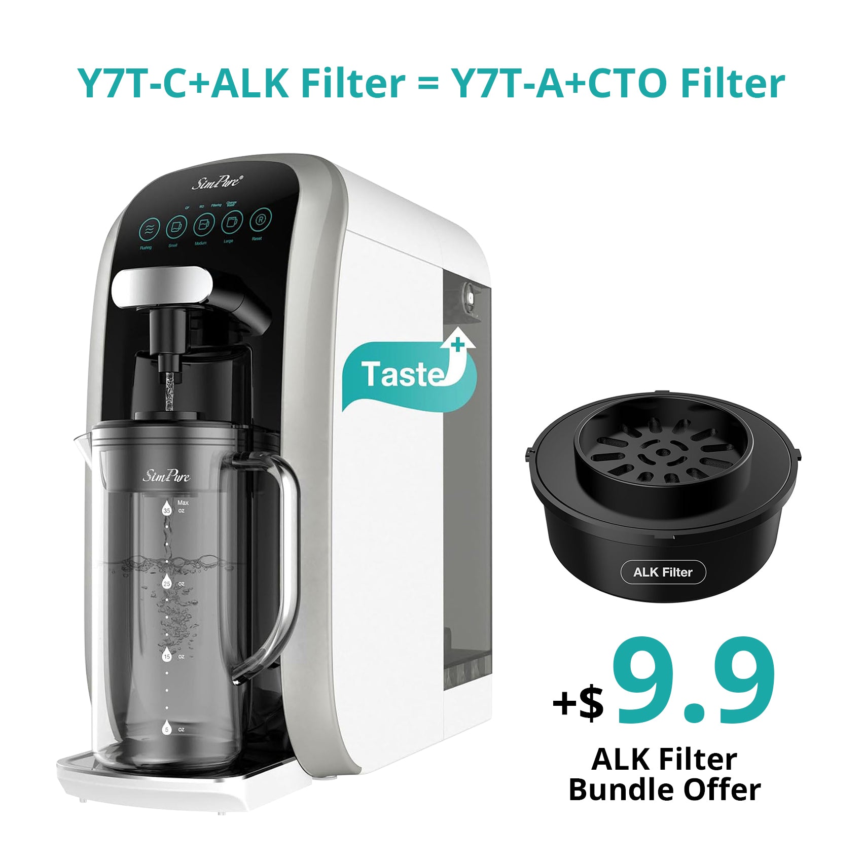 SimPure Y7T-C 5-Stage Countertop RO System with Portable Glass Water Pitcher & Extra Carbon Filtration