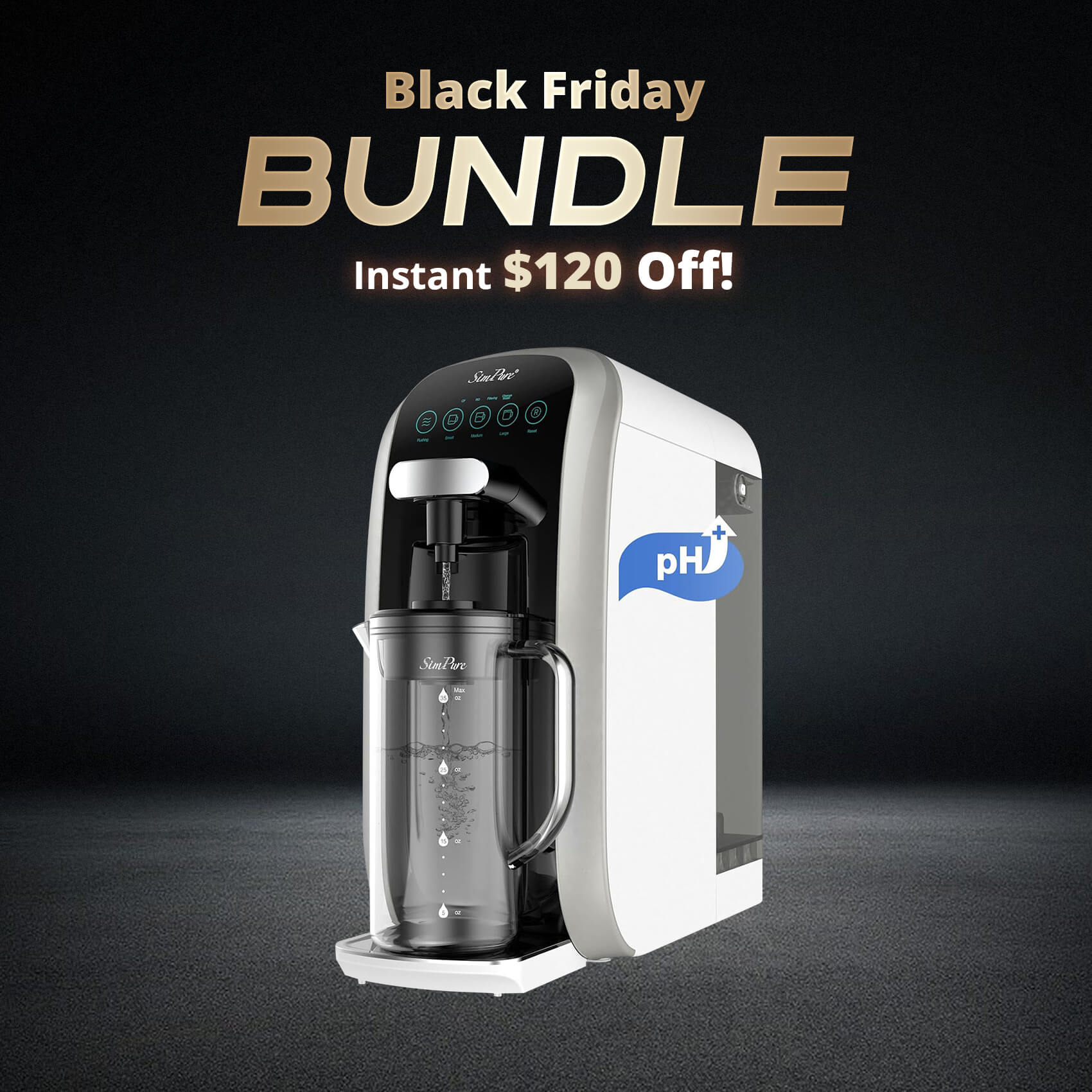 SimPure Y7T-A 5-Stage Countertop RO System with Portable Glass Water Pitcher & Extra Alkaline Remineralization