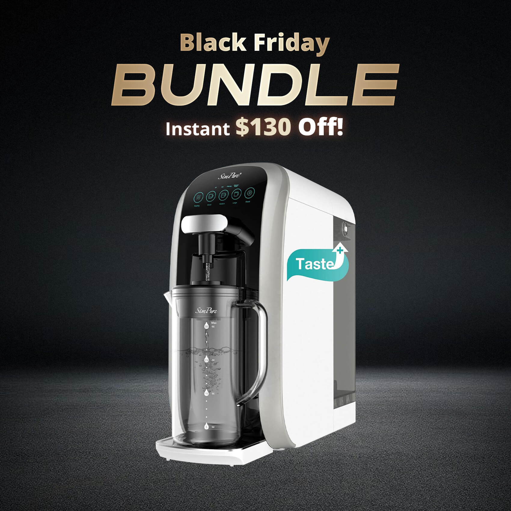 SimPure Y7T-C 5-Stage Countertop RO System with Portable Glass Water Pitcher & Extra Carbon Filtration