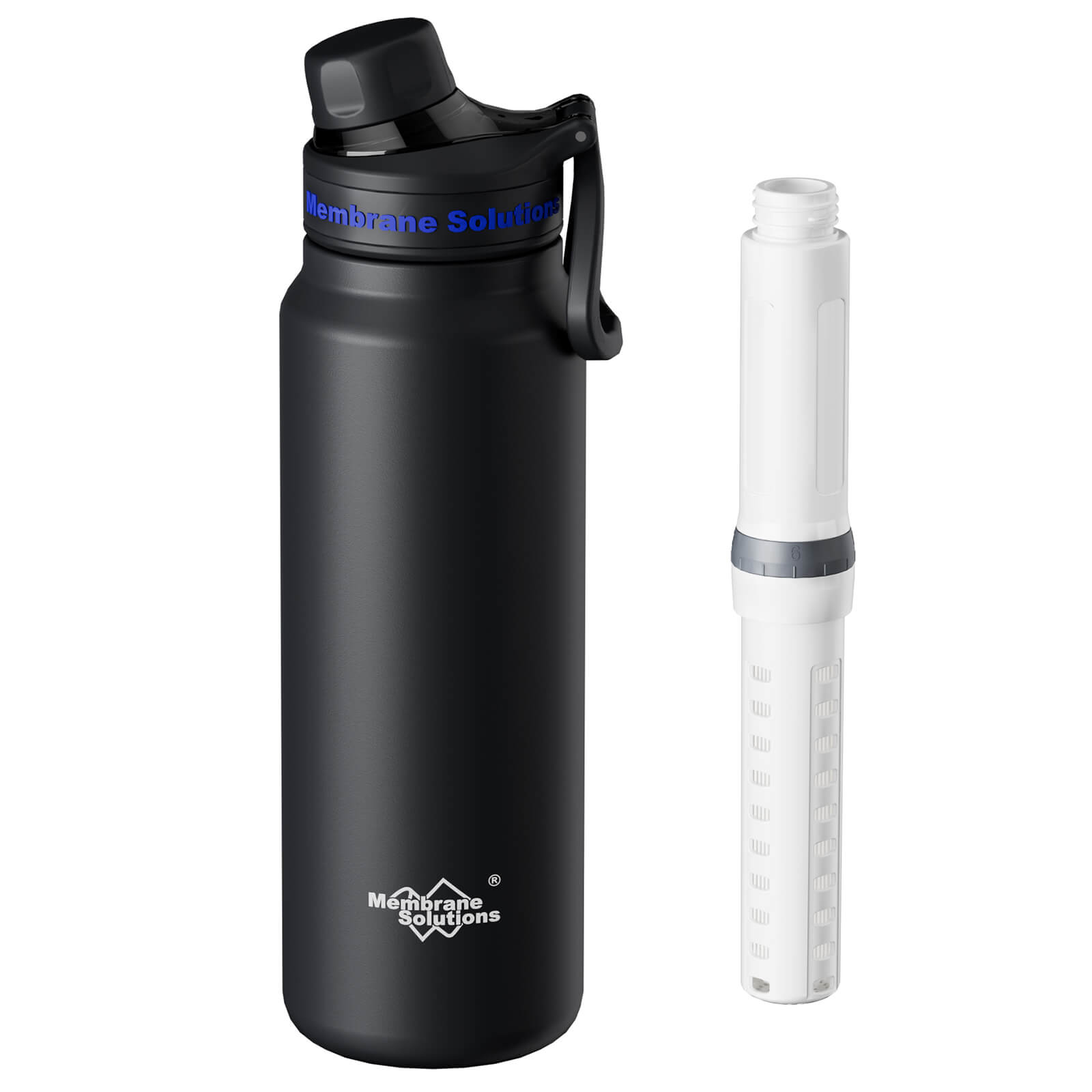 Membrane Solutions C3 32oz 6-Stage Stainless Steel Water Filter Bottle – Removes Bacteria, Viruses, Microplastics & Improve Taste