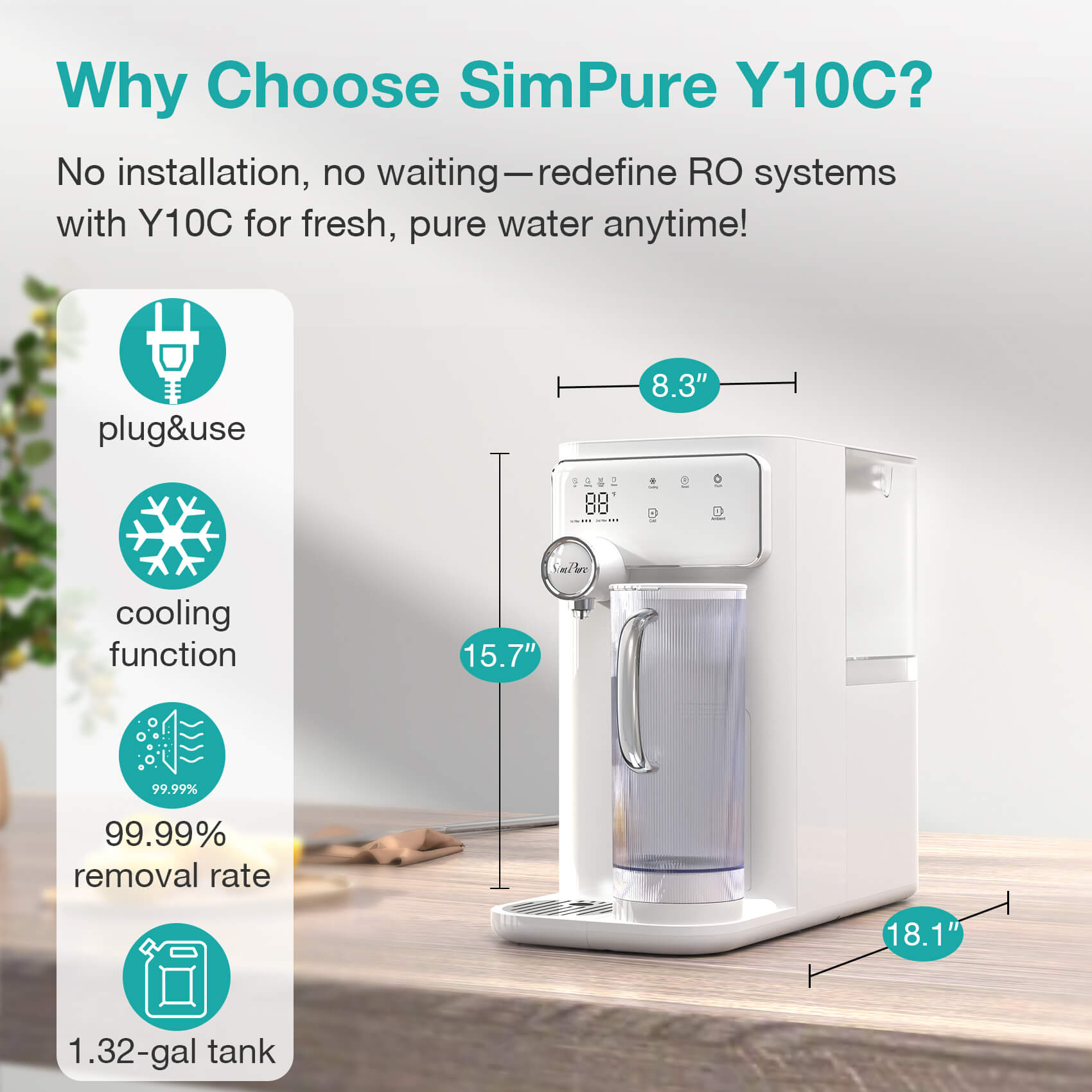 SimPure Y10C 7-Stage Cold Countertop RO System Cooler Water Filter Dispenser