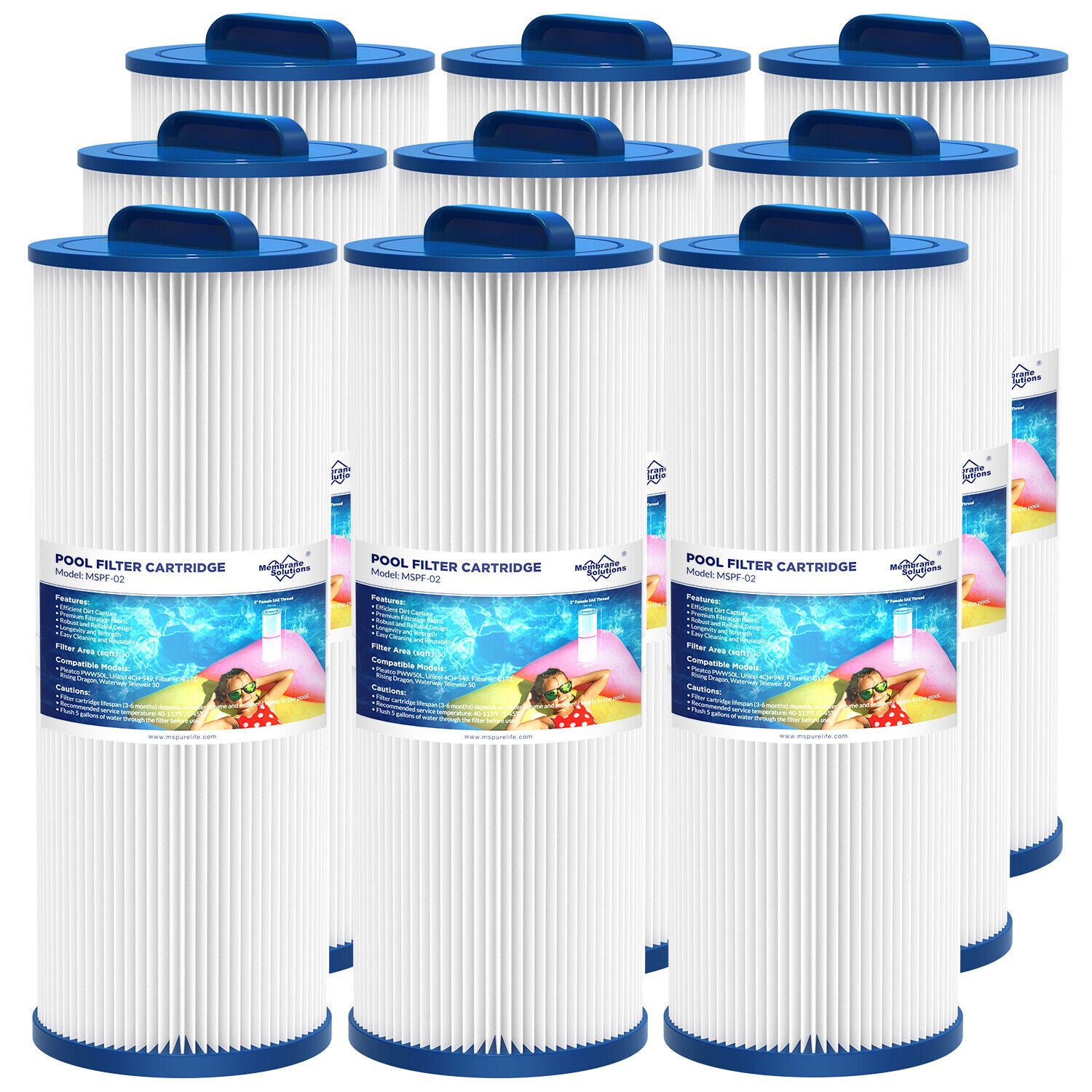 Membrane Solutions F2 Swimming Pool Filter Cartridge Replacement for Pleatco PWW50L 4CH-949 FC-0172