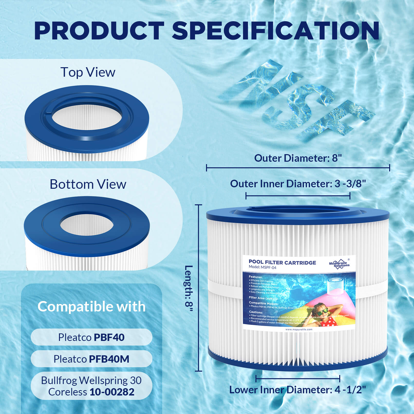 Membrane Solutions F4 Pool Spa Filter Cartridge Replacement for Pleatco PBF40 PBF40-M Bull Frog 30