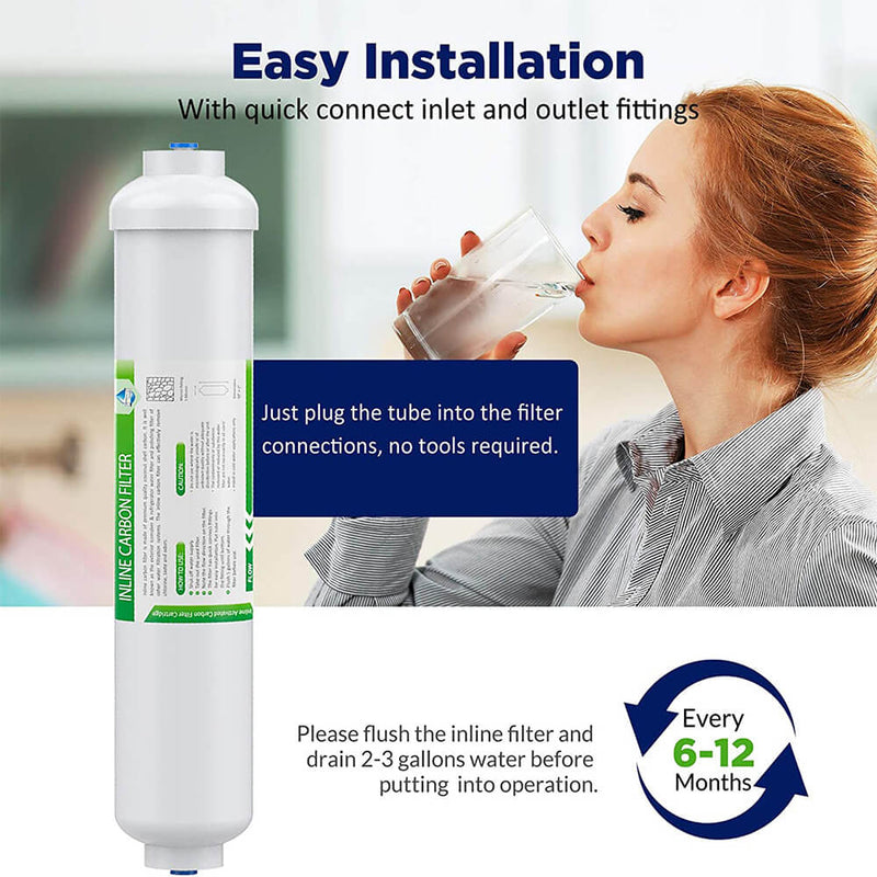 SimPure Inline Water Filter, 1/4" Quick-Connect Filter Replacement Cartridge In-line Filter for Refrigerator & Ice Maker, Post-Carbon Filter for RO Water System 4 Pack