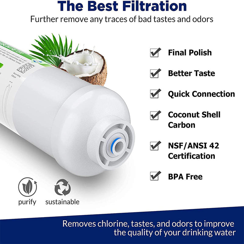 SimPure Inline Water Filter, 1/4" Quick-Connect Filter Replacement Cartridge In-line Filter for Refrigerator & Ice Maker, Post-Carbon Filter for RO Water System 4 Pack