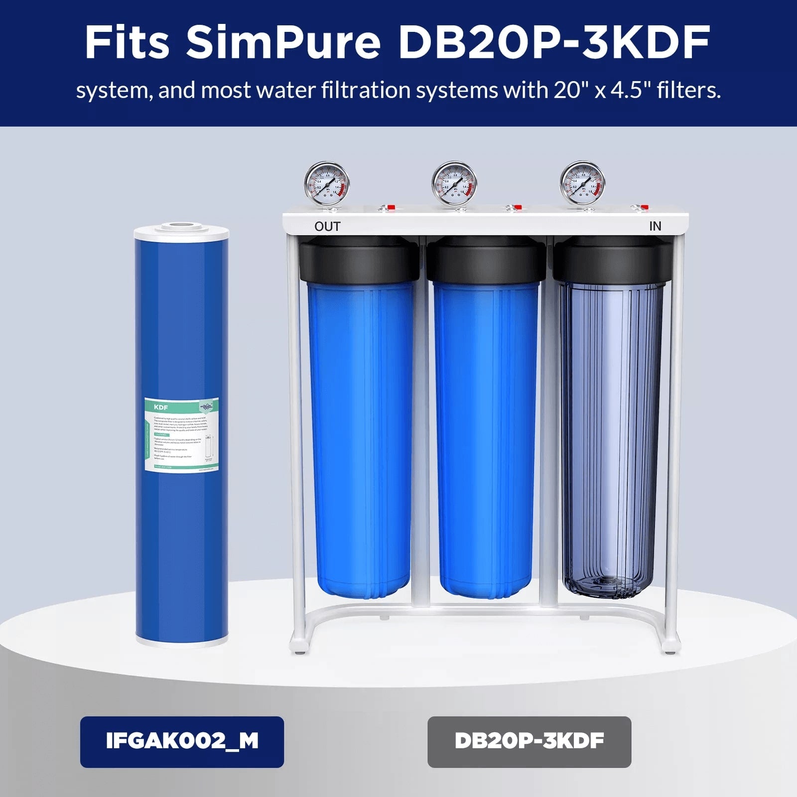 Membrane Solutions 20"x4.5" KDF Big Blue Whole House Water Filter Reduce Heavy Metals Iron Lead