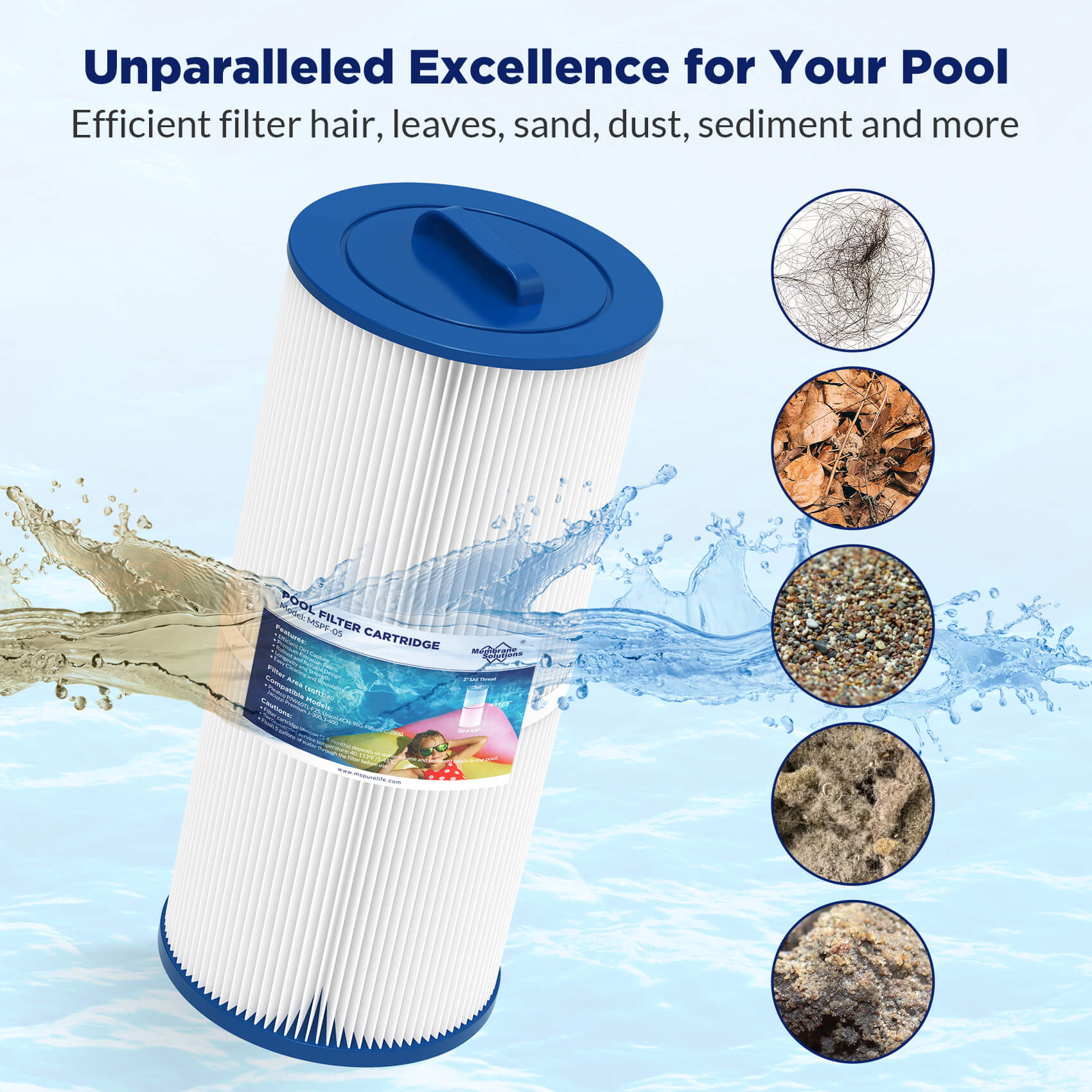 Membrane Solutions F5 Large Pool Filter Cartridge Replacement for PJW60TL-F2S Jacuzzi J300 J400