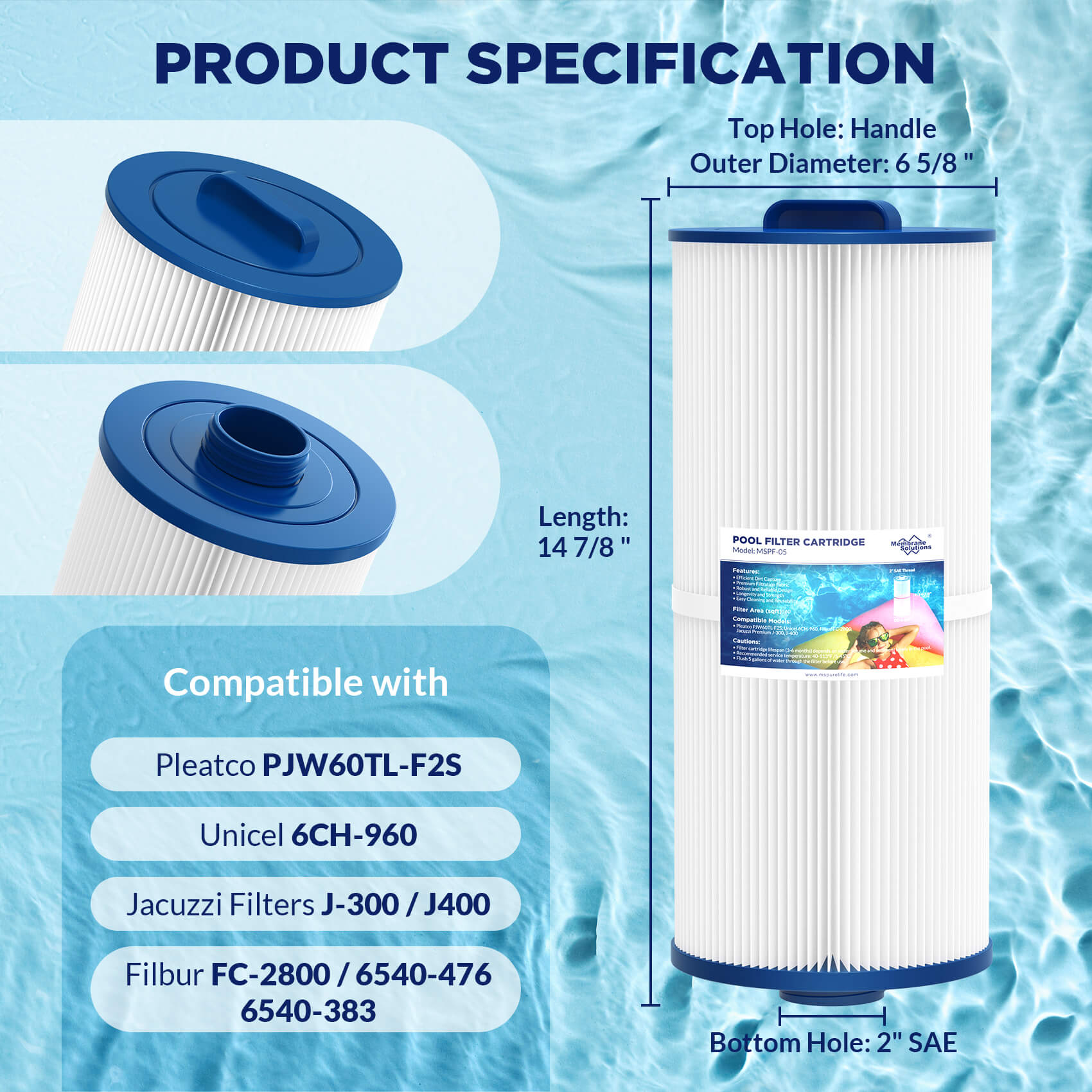 Membrane Solutions F5 Large Pool Filter Cartridge Replacement for PJW60TL-F2S Jacuzzi J300 J400