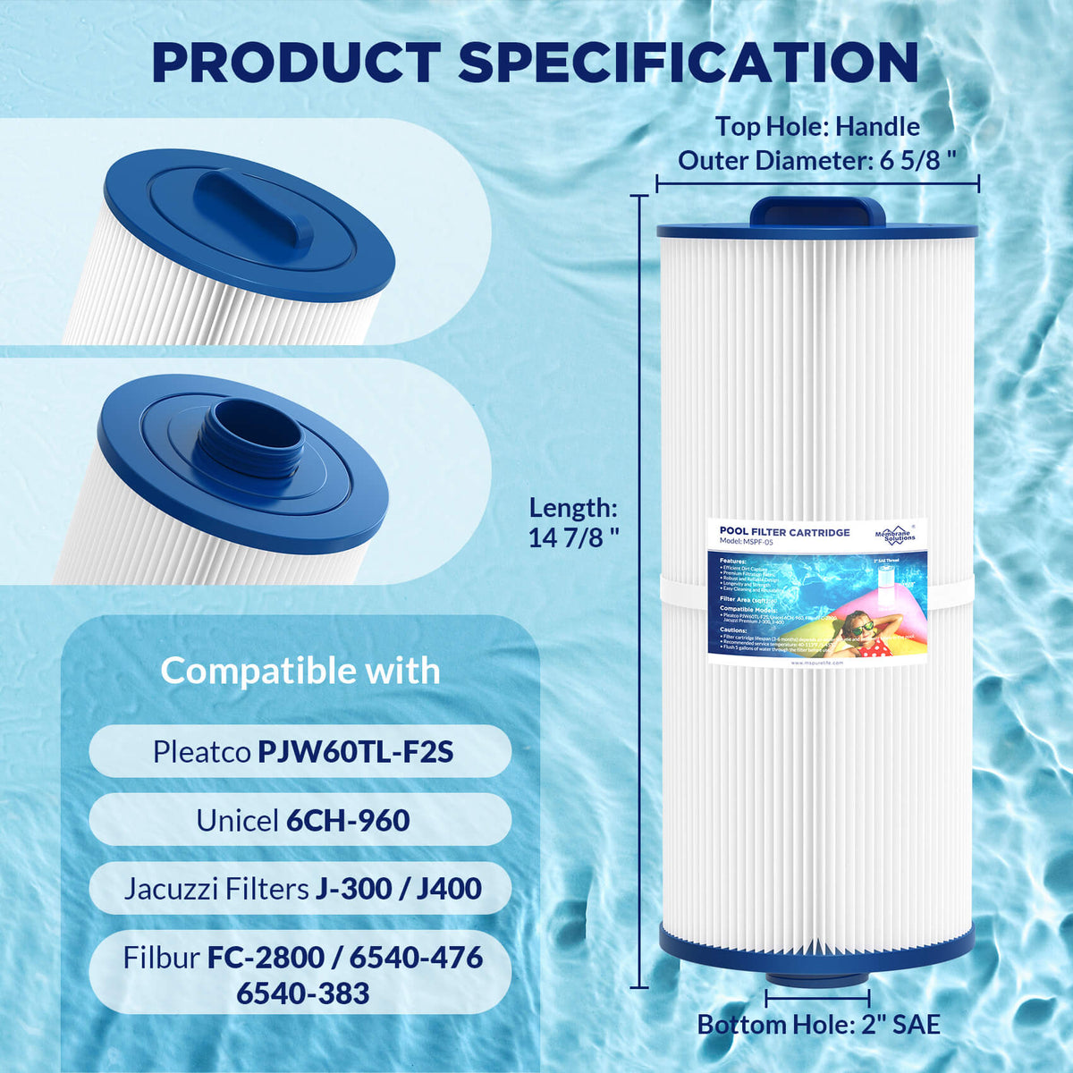 Membrane Solutions F5 Large Pool Filter for Intex Pool: Commercial-Grade