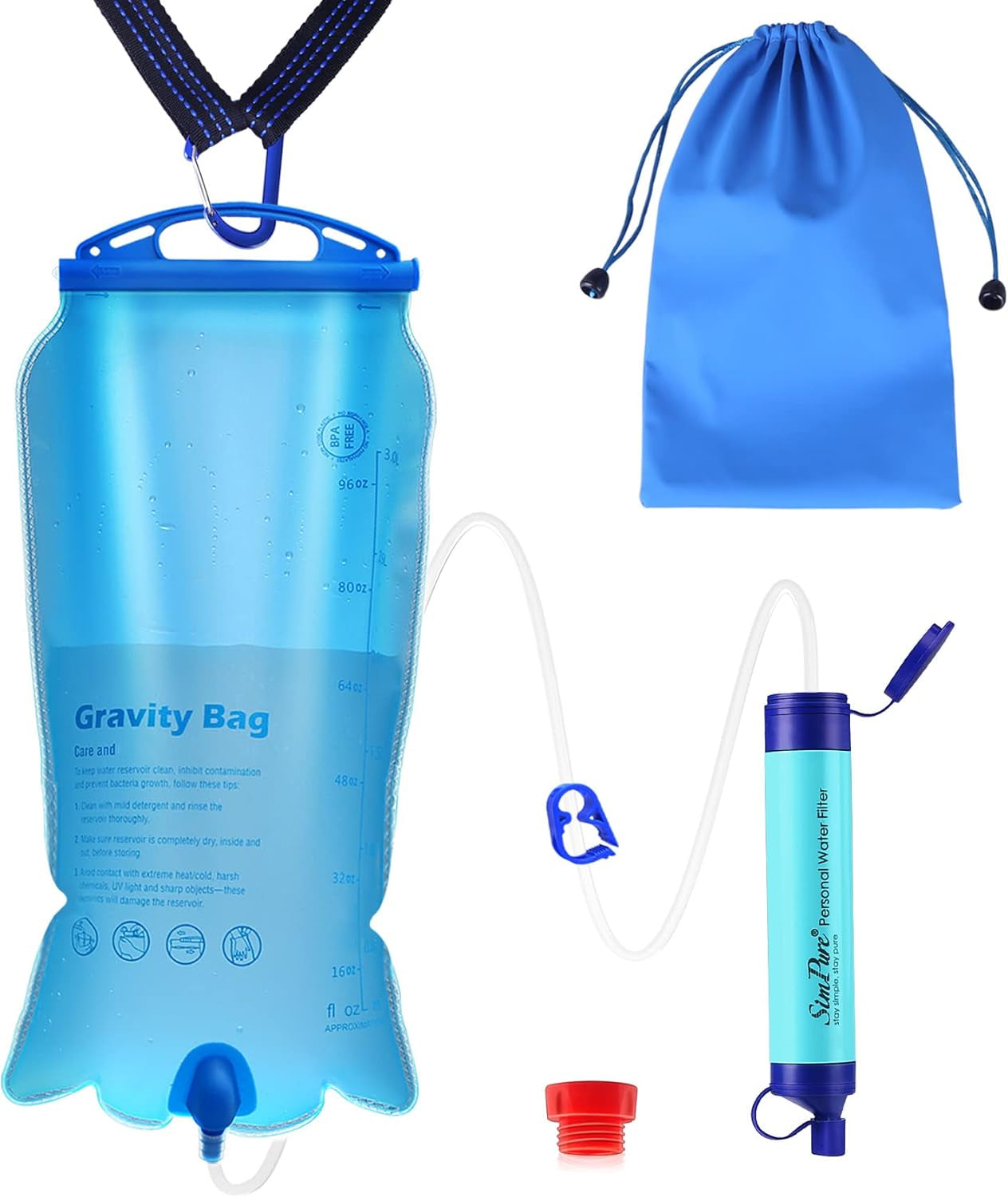 SimPure 3L Gravity Water Filter Filtration System Backpacking Portable for Survival
