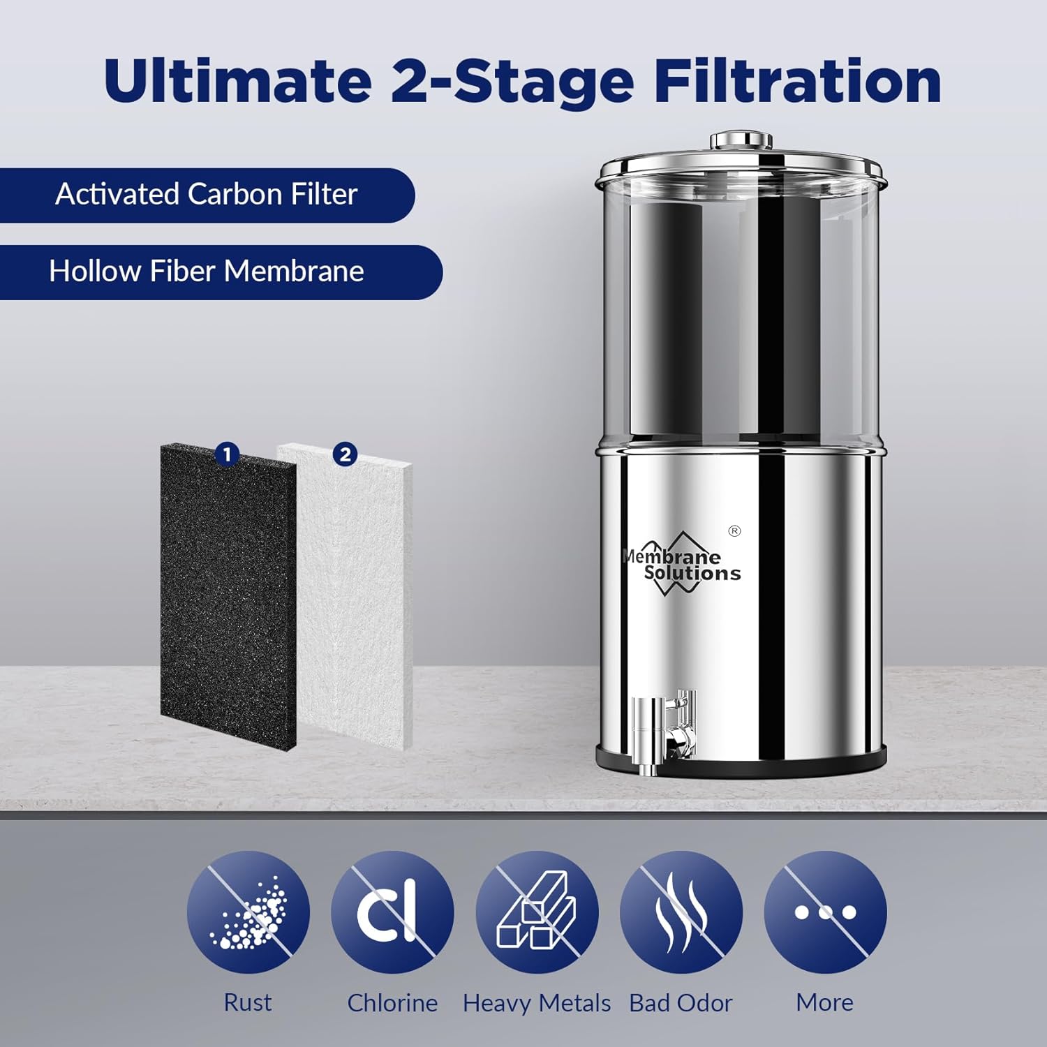 Membrane Solutions U3 2.25-Gallons Stainless Steel Gravity Water Filter with 3 Black UF Filters