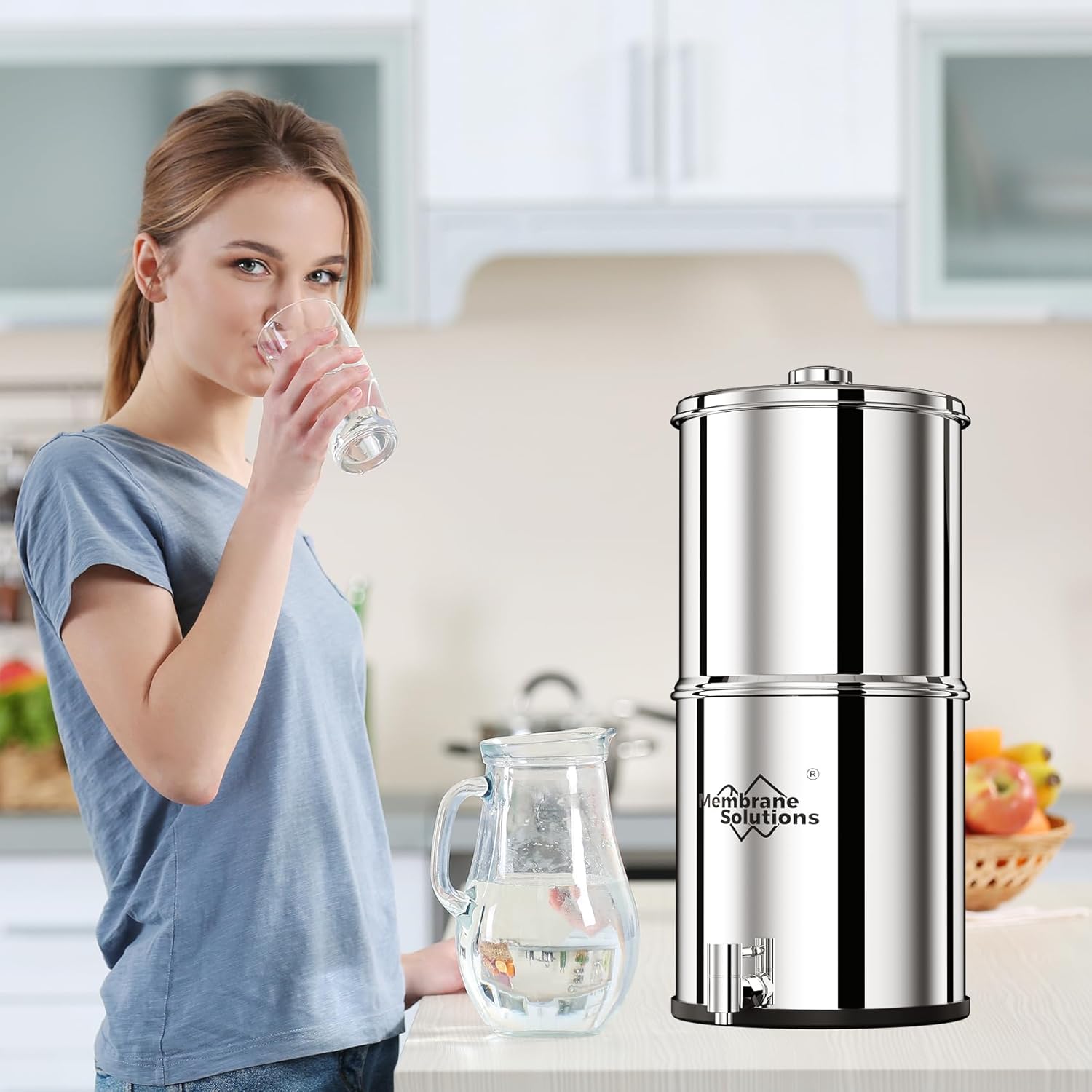 Membrane Solutions U3 2.25-Gallons Stainless Steel Gravity Water Filter with 3 Black UF Filters