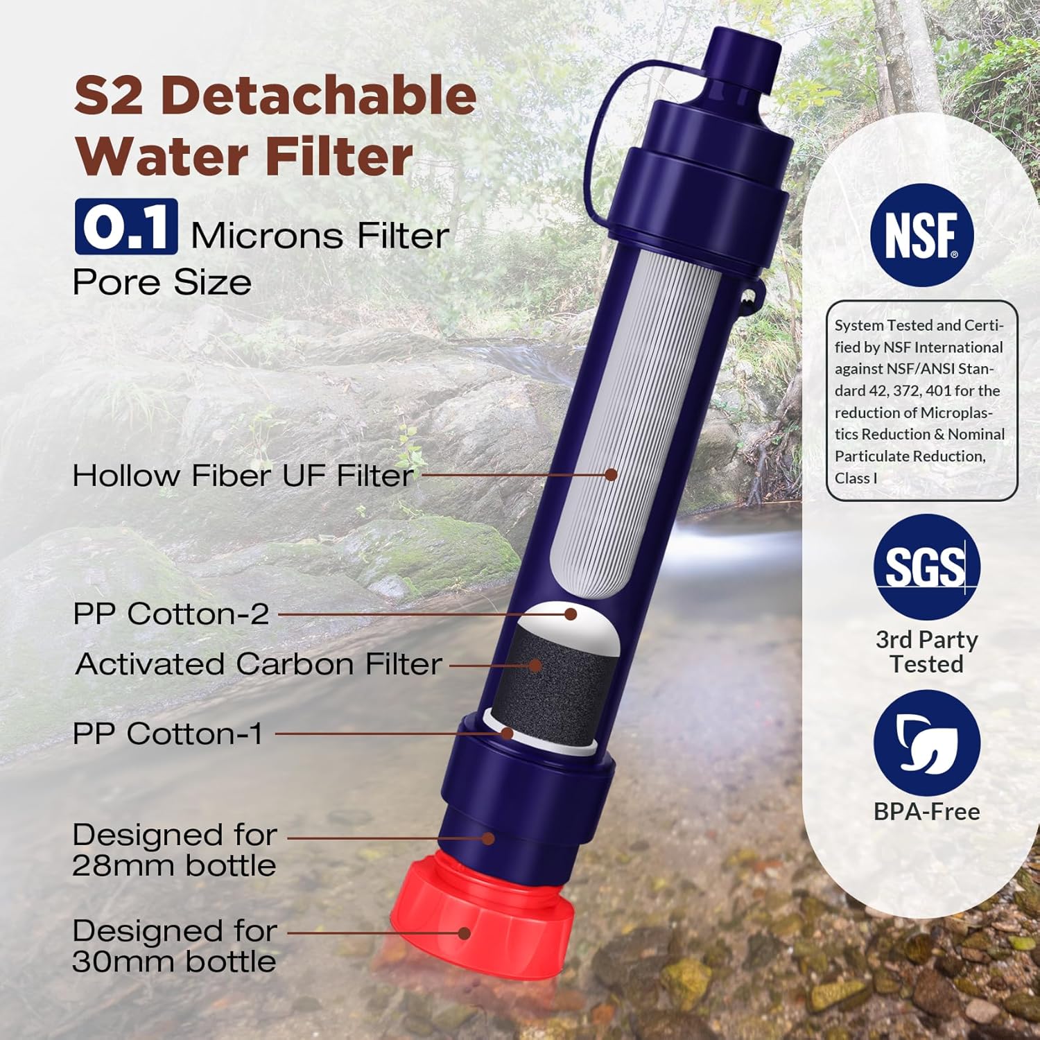 Membrane Solutions 6L Gravity Straw Water Filter Purification Systems for Camping, Hiking, Emergency Preparedness