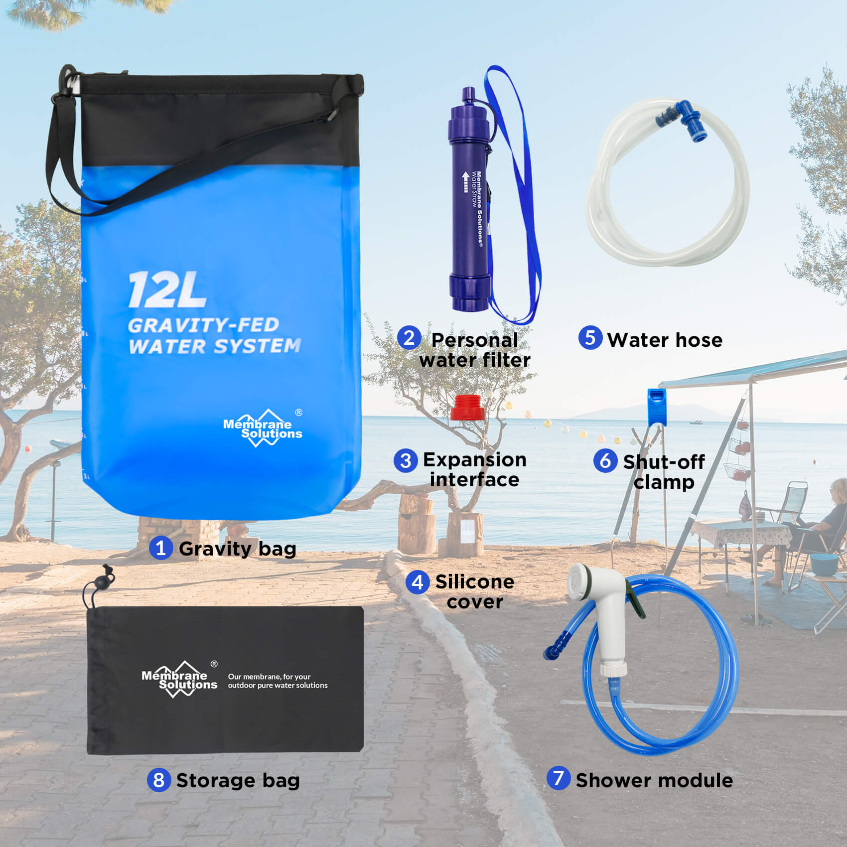 Membrane Solutions 12L Gravity Water Filter System for Camping Hiking Survival Preparedness