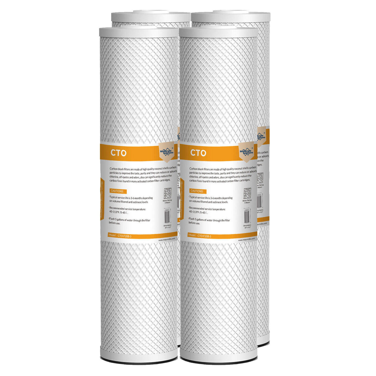 Membrane Solutions 20" x 4.5" 20 inch Coconut Shell Activated Carbon Block Filter Whole House Sediment Water Filter Cartridge Replacement