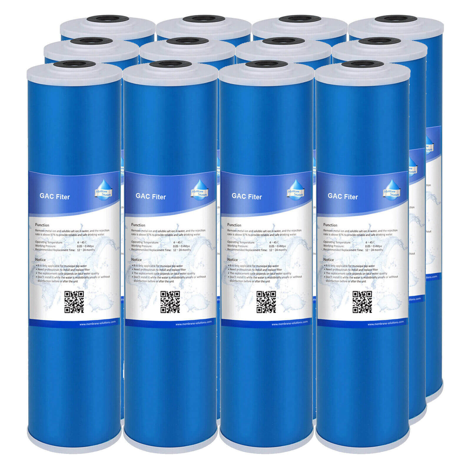 Membrane Solutions 20" x 4.5" 5 Micron Big Blue GAC Granular Activated Carbon Water Filter Cartridge