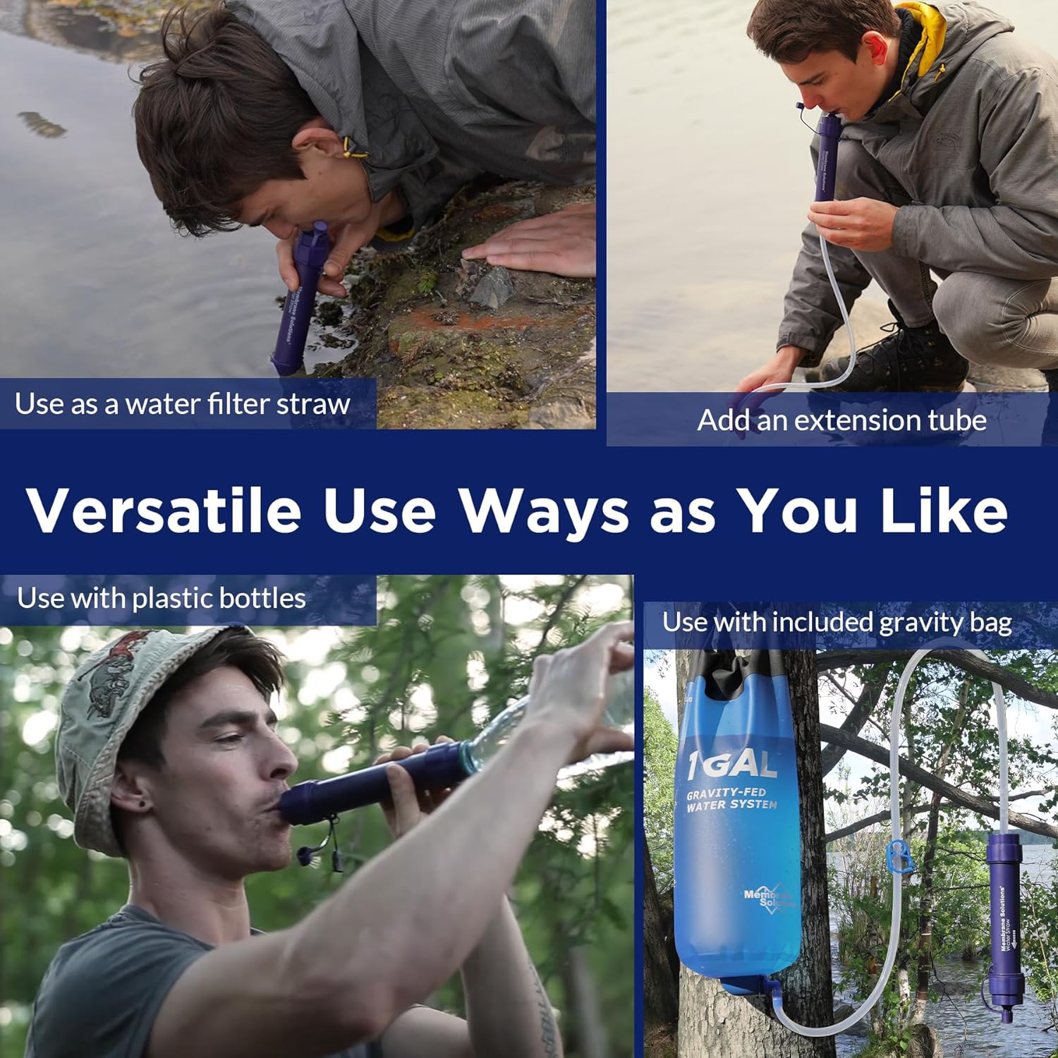Membrane Solutions 1 Gallon Gravity Water Filter Straw, Backpacking Camping Water Filtration System