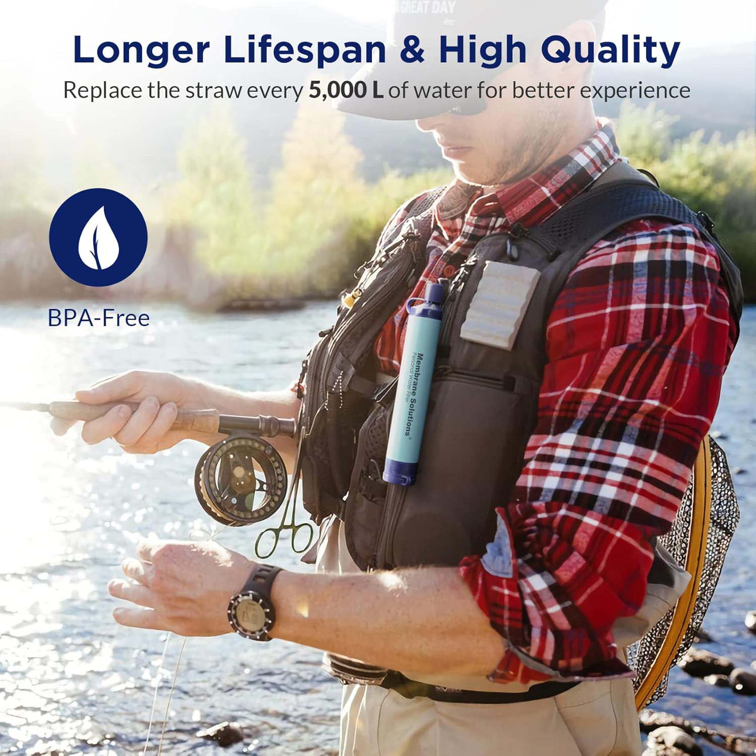 Membrane Solutions Personal Straw Water Filter for Camping, Hiking, Survival, Emergency, Travel