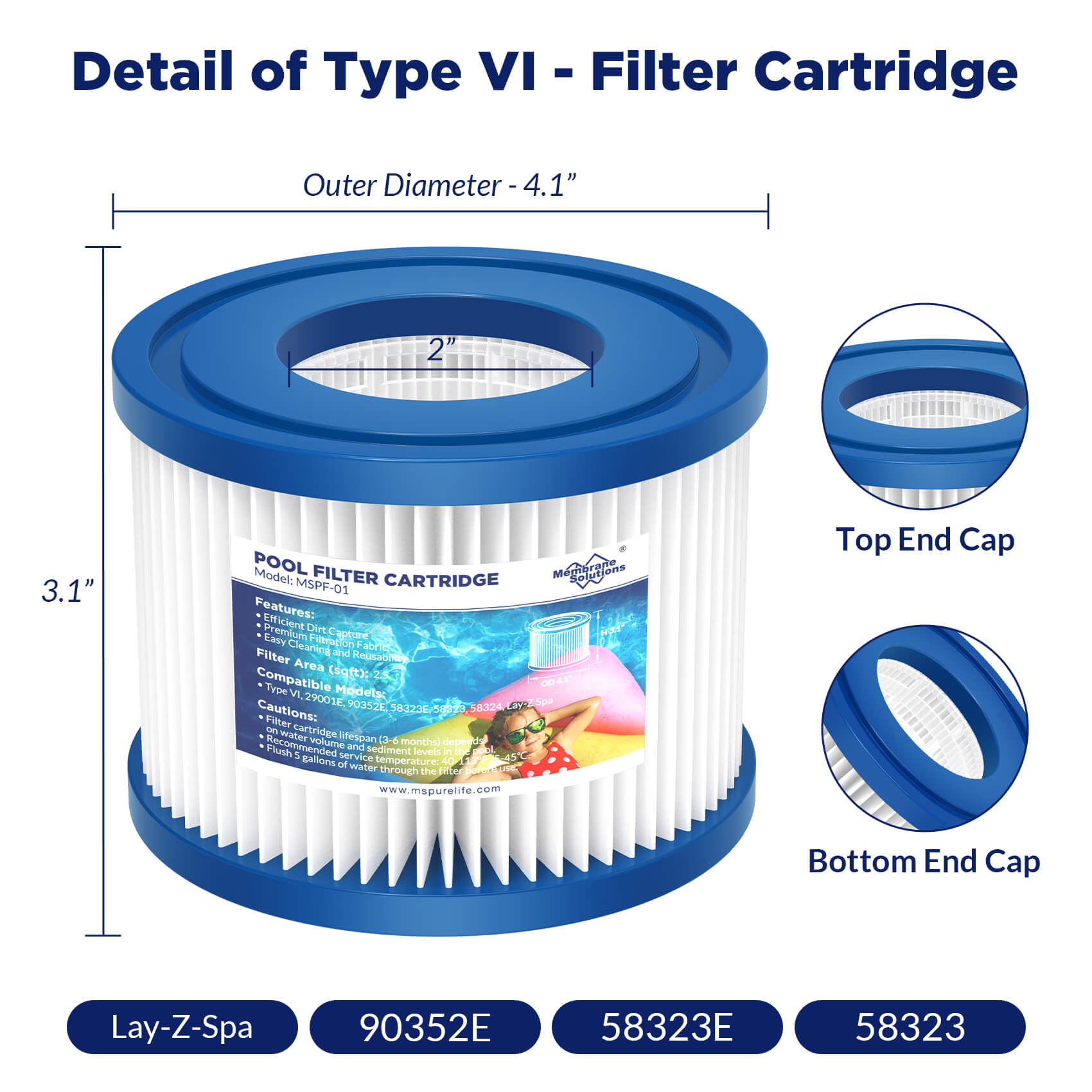 Membrane Solutions F1 Type VI Small Pool Filter Replacement For Coleman Saluspa Lay-Z-Spa