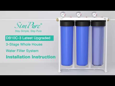 SimPure DB20P-3 3-Stage Whole House Water Filtration System with 5 Micron 20” x 4.5” Sediment & Carbon Water Filters for Well Water