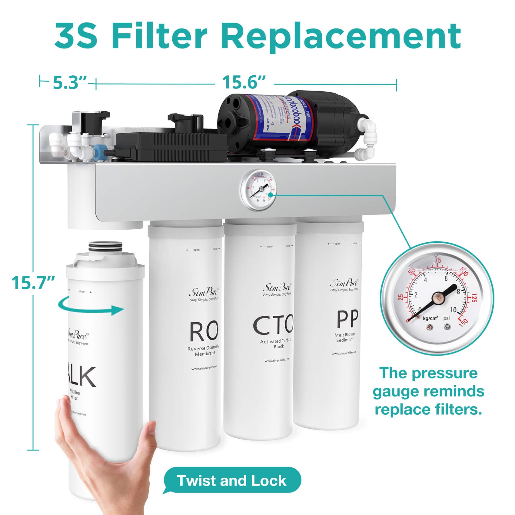 SimPure T1-400ALK 8 Stage 400GPD Under Sink Tankless RO System with UV & Remineralization