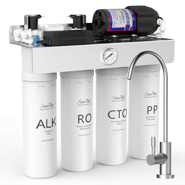 SimPure T1-400 Alkaline 400GPD 8 Stage Tankless Reverse Osmosis System with Remineralization | Alkaline+UV Sterilization