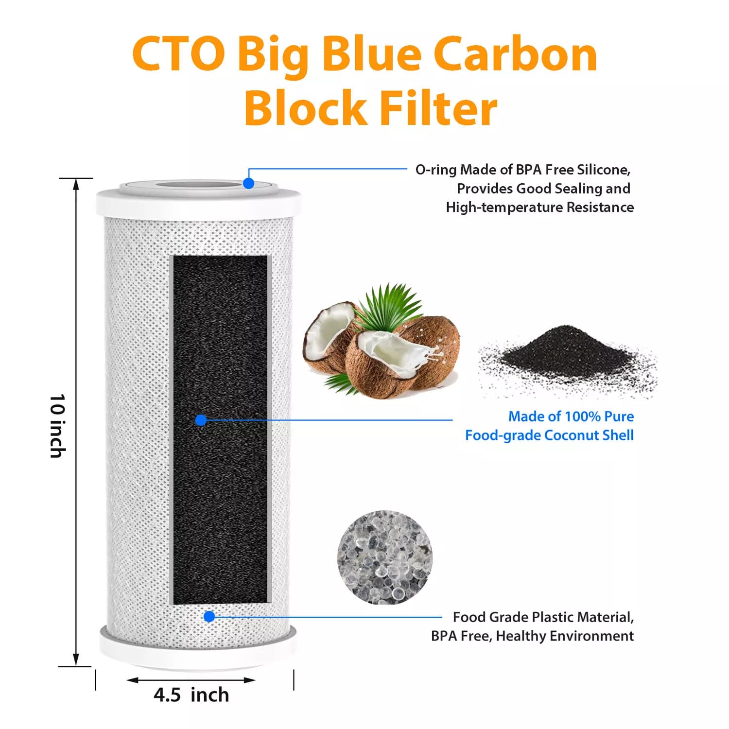 SimPure 10" x 4.5" Sediment PP and Carbon Water Filter Replacement Cartridges for DB10C-2/DB10P/DB10C
