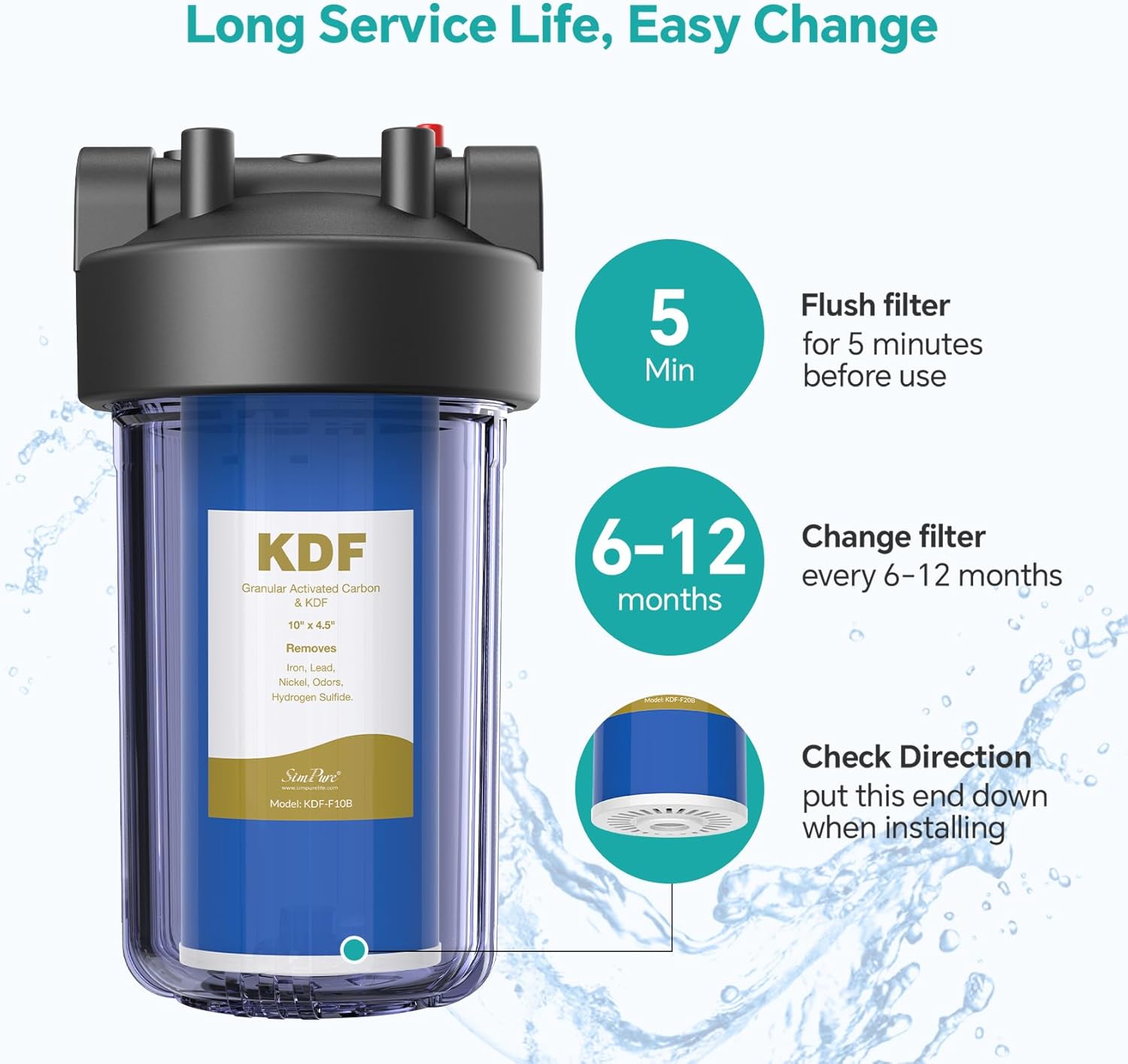 Membrane Solutions 10" x 4.5" Heavy Metal Reducing KDF Whole House Water Filter Cartridge