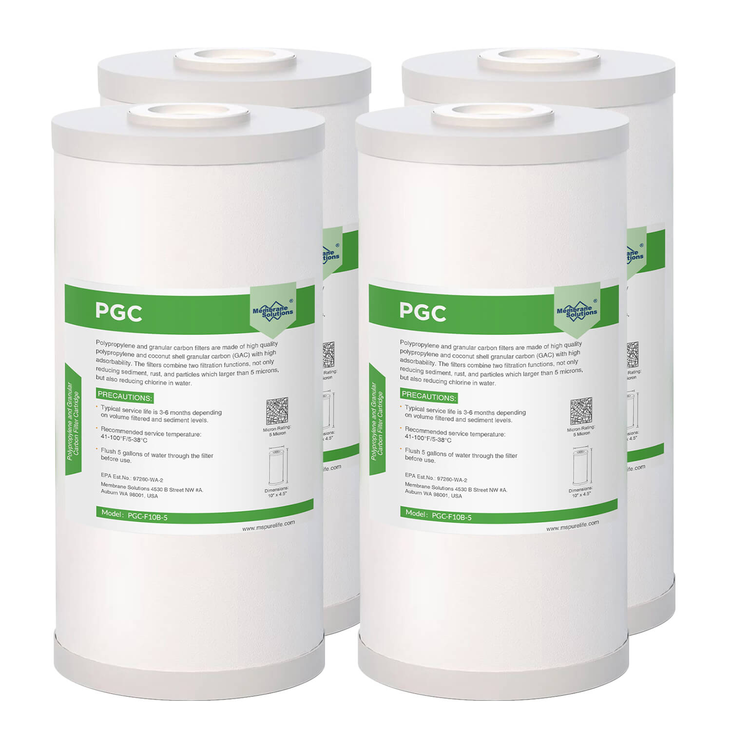Membrane Solutions PGC 10" x 4.5" Universal Whole House Sediment and Carbon Filter 5 Micron