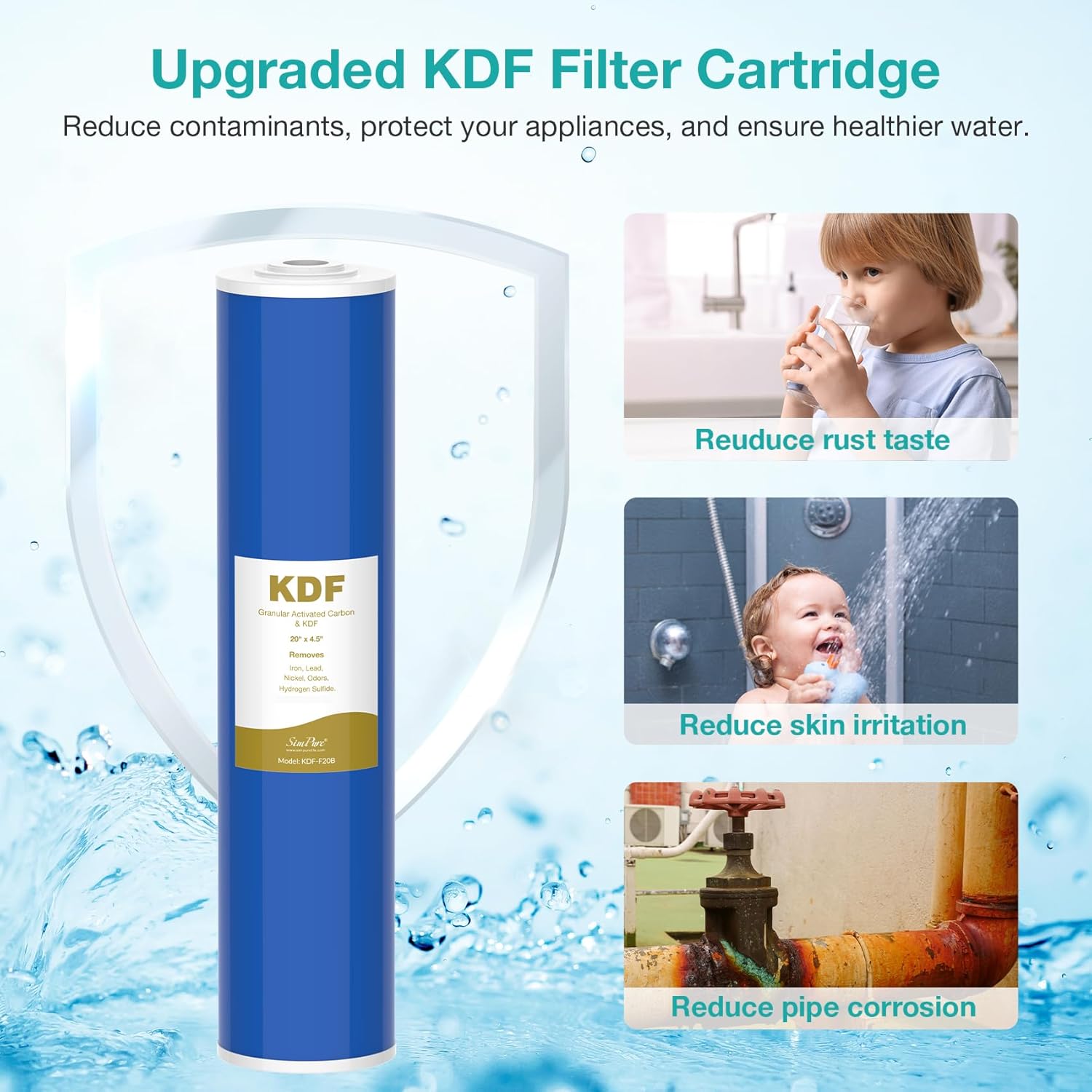 Membrane Solutions 20"x4.5" KDF Big Blue Whole House Water Filter Reduce Heavy Metals Iron Lead