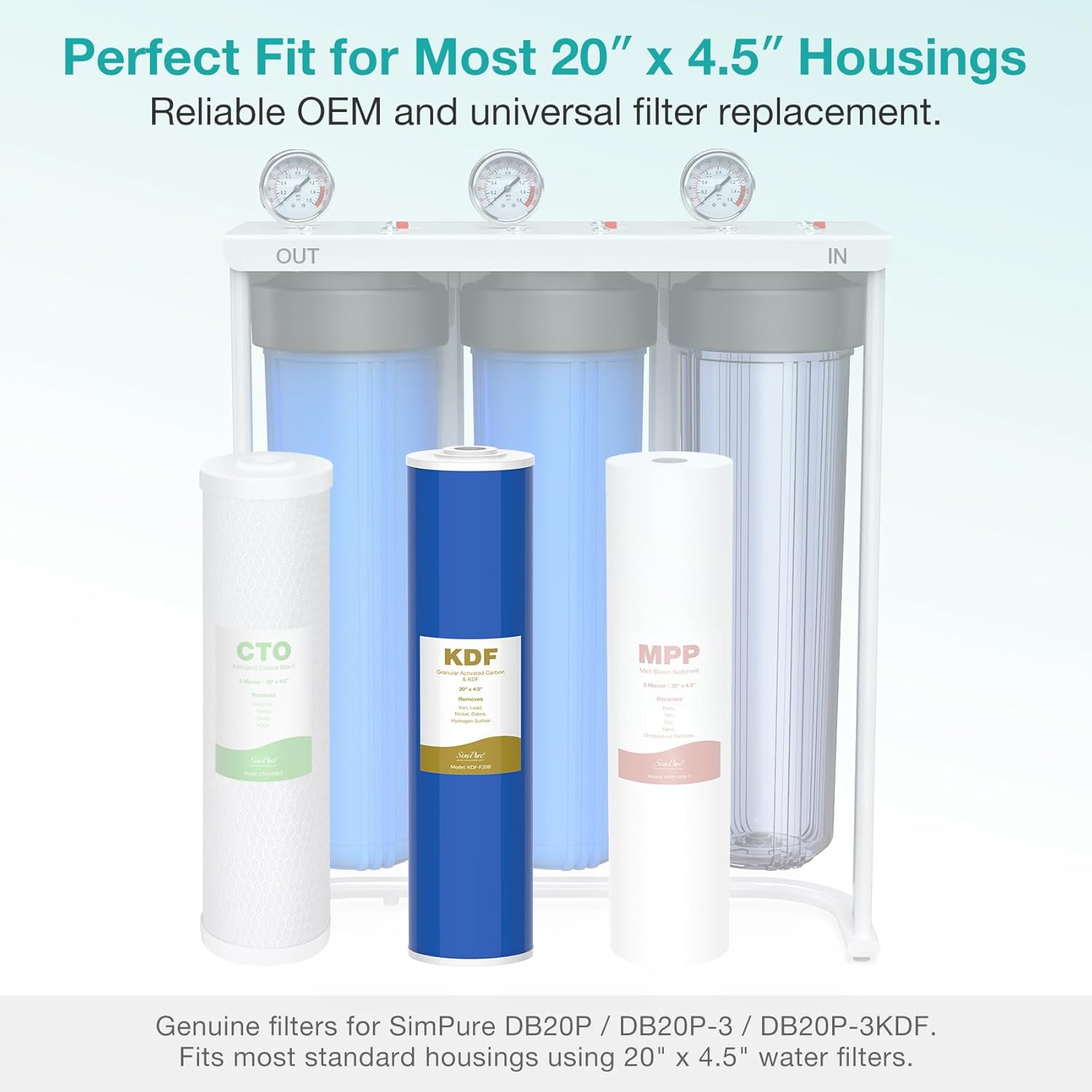 Membrane Solutions 20"x4.5" KDF Big Blue Whole House Water Filter Reduce Heavy Metals Iron Lead