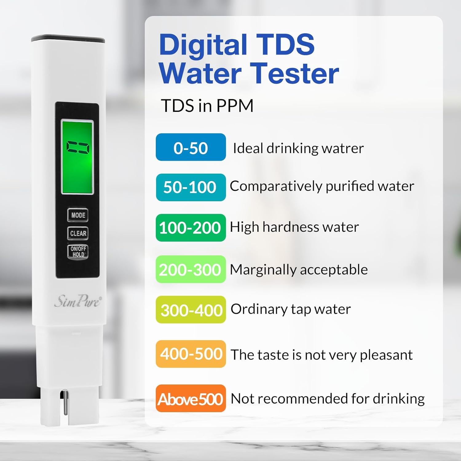 SimPure TDS Meter Digital Water Tester | 4 in 1 TDS EC & Temperature Meter