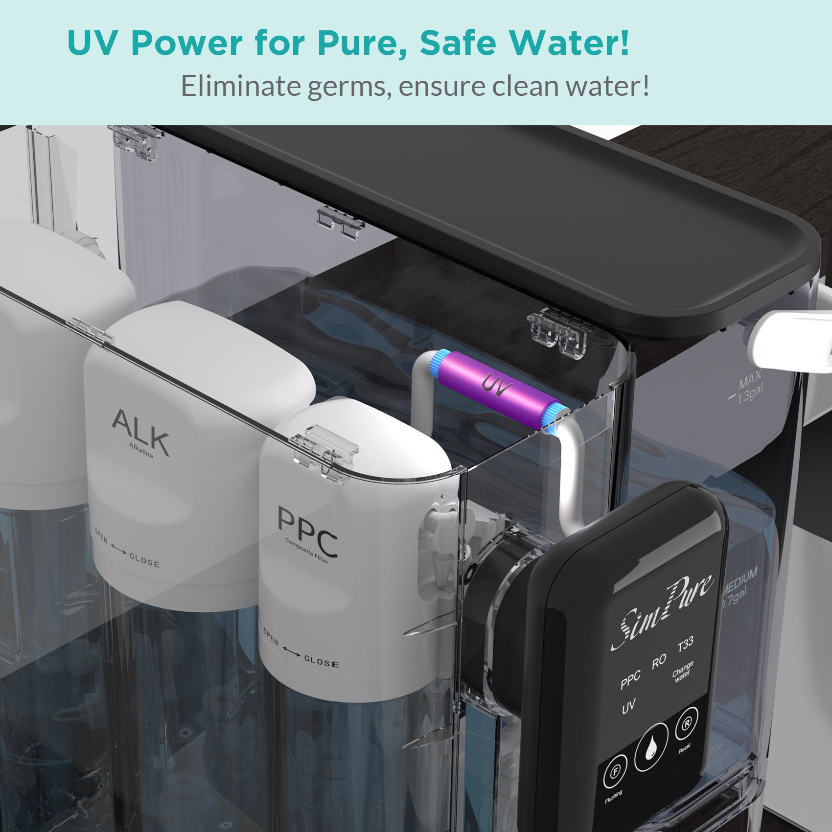 SimPure Y9A 300GPD 6-Stage Alkaline Countertop RO System with Remineralization